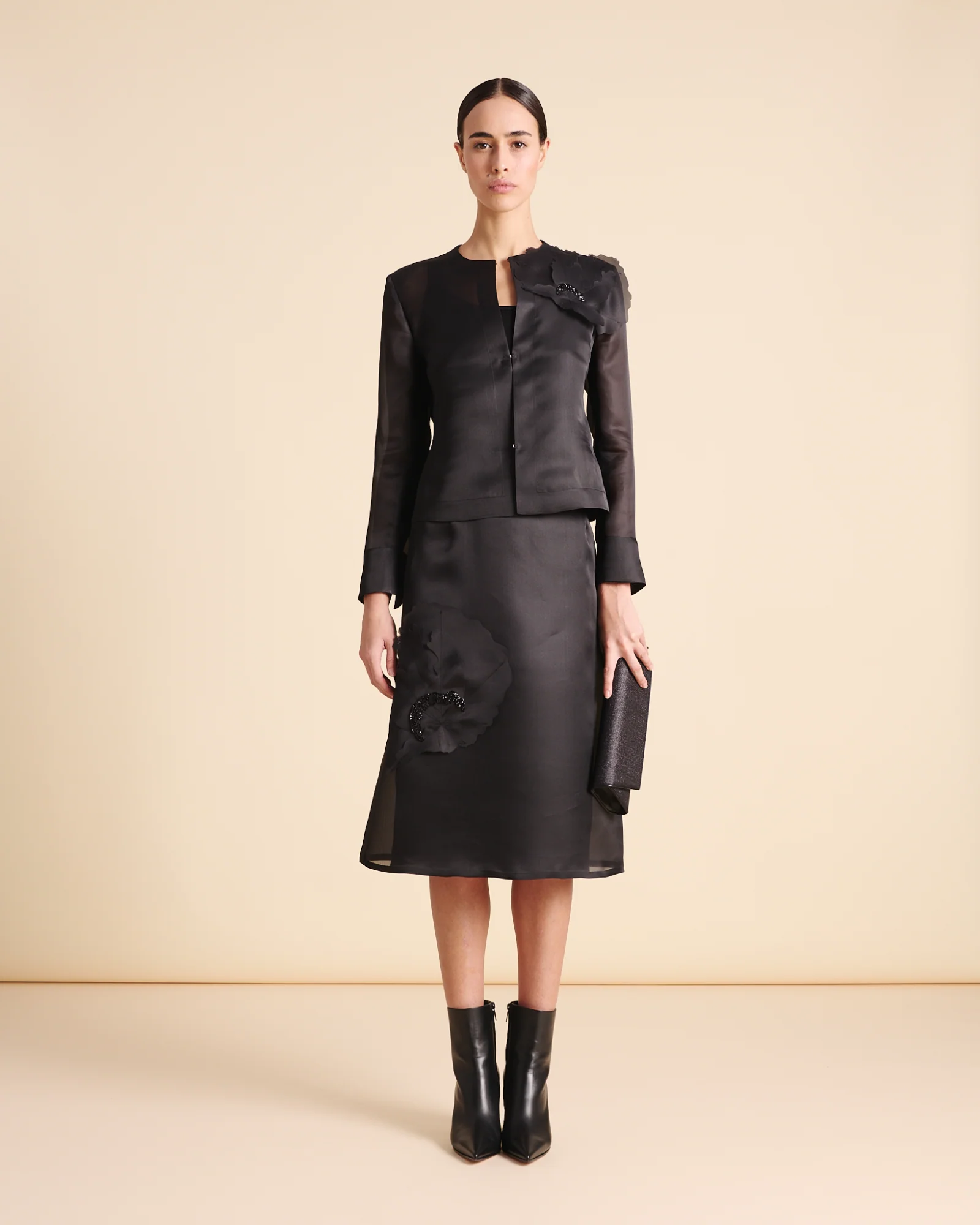 Cropped Silk Jacket with 3D Organza Anemone - Image 2