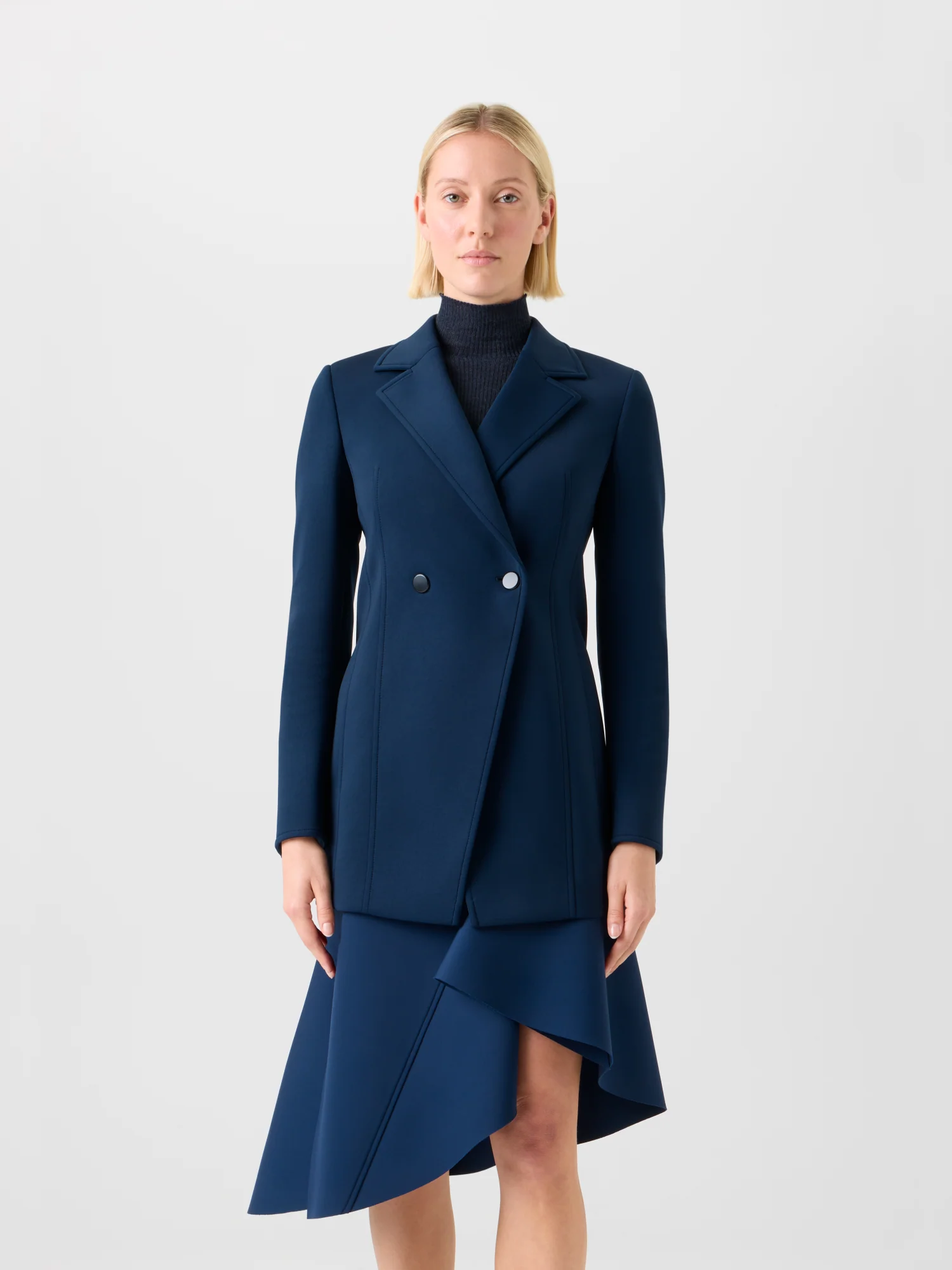 Fitted Double-Breasted Techno Neoprene Jacket - Image 4