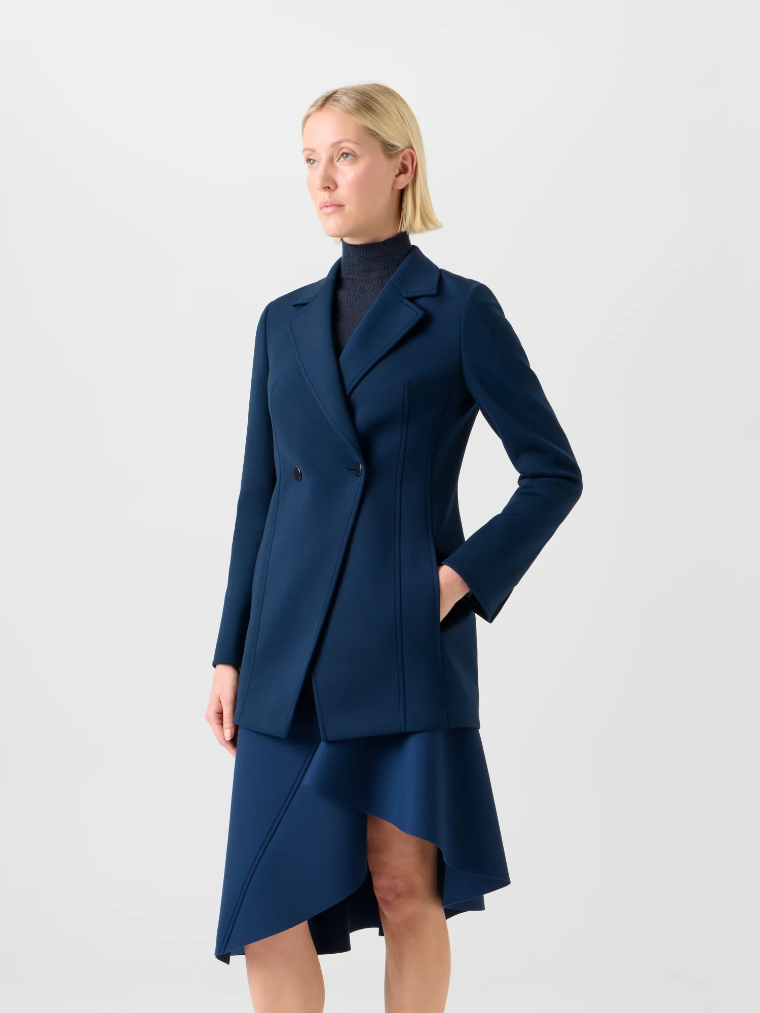 Fitted Double-Breasted Techno Neoprene Jacket - Image 5