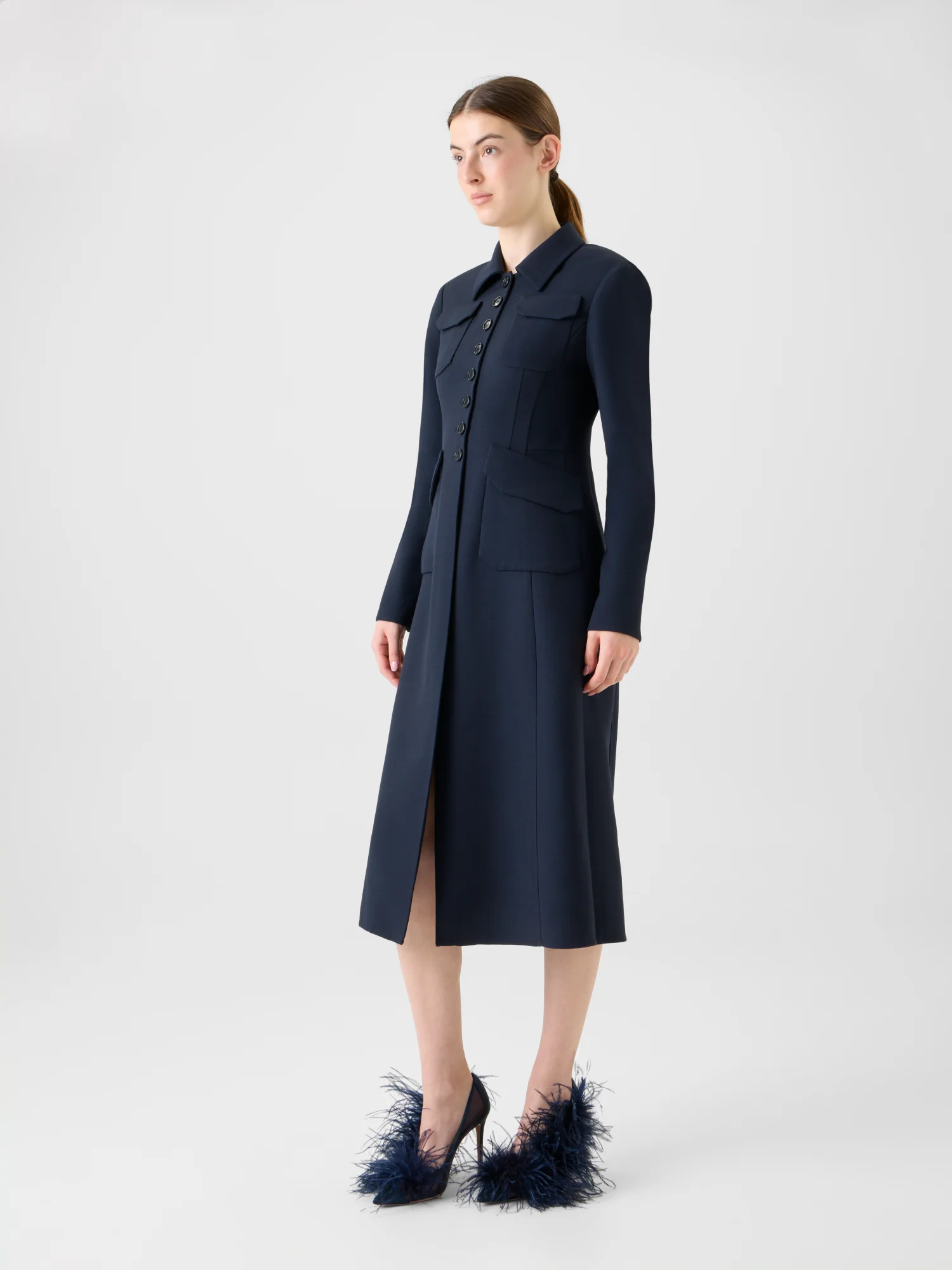 Fitted Wool Double-Face Midi Coat Dress - Image 4