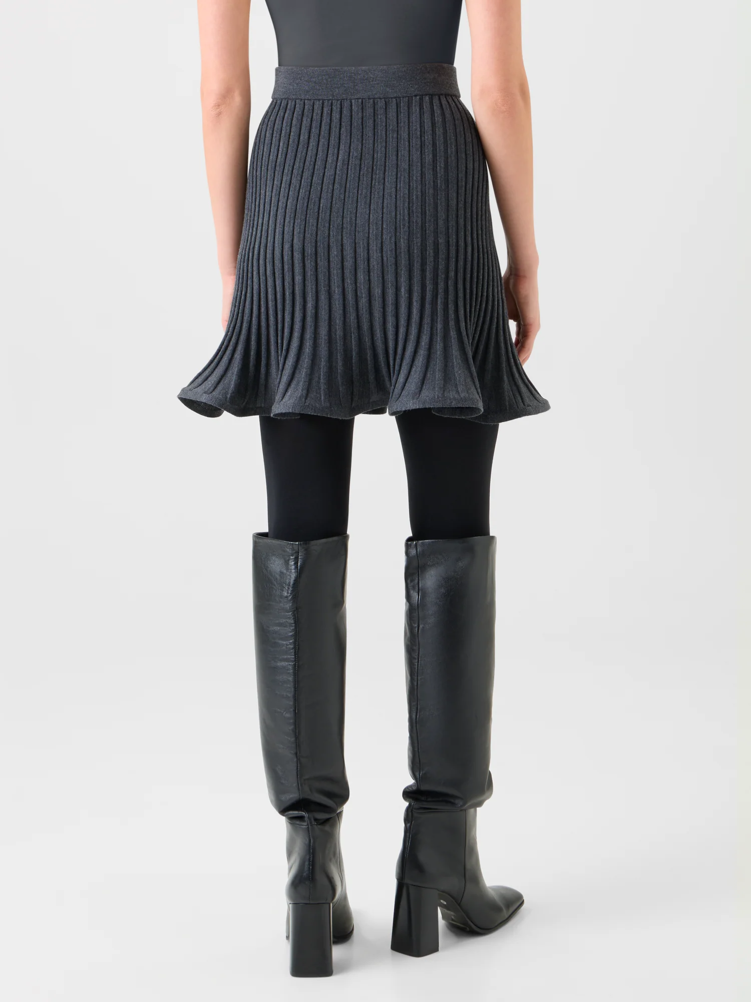 Flared Merino Wool Rib Knit Mini Skirt - Image 4
