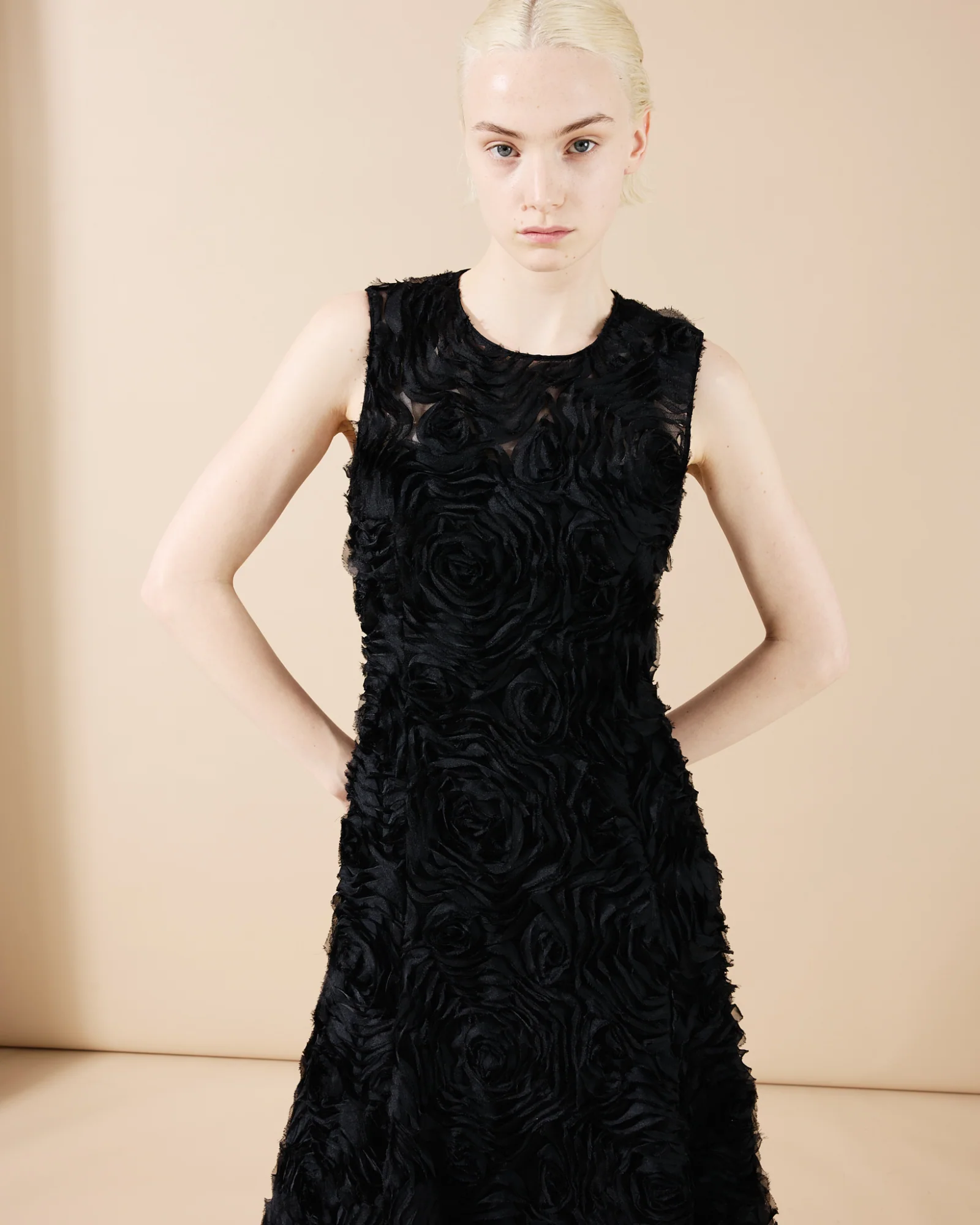 Flared Midi Dress in 3D Carnation Embroidery - Image 5