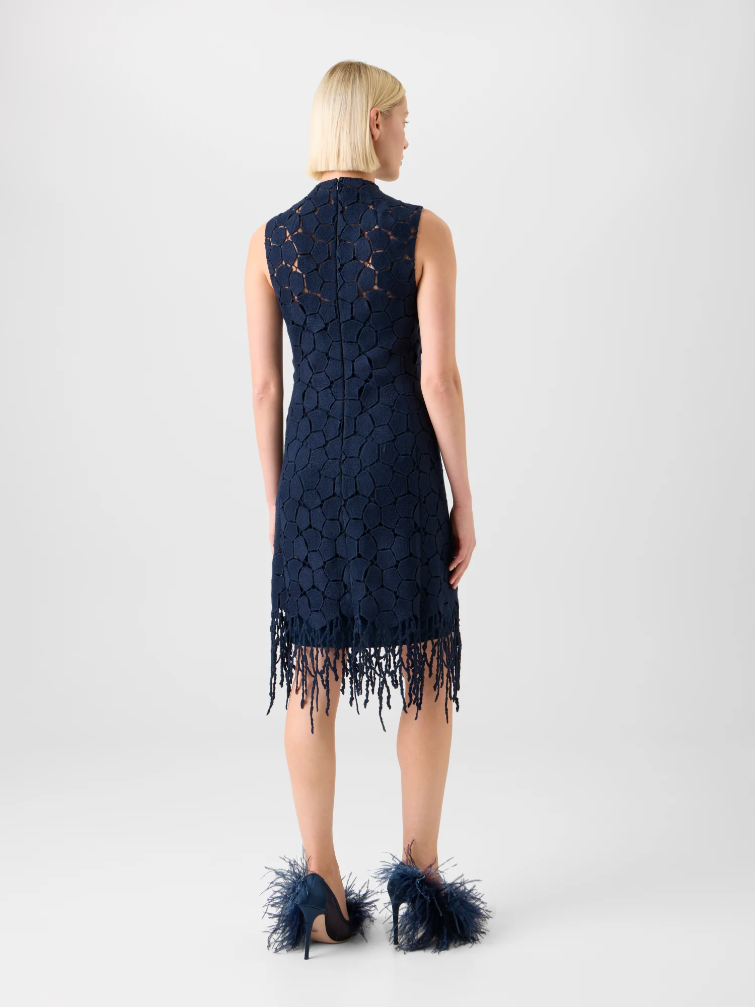 Fringe Sheath Dress in Lapis Lazuli Embroidery - Image 5
