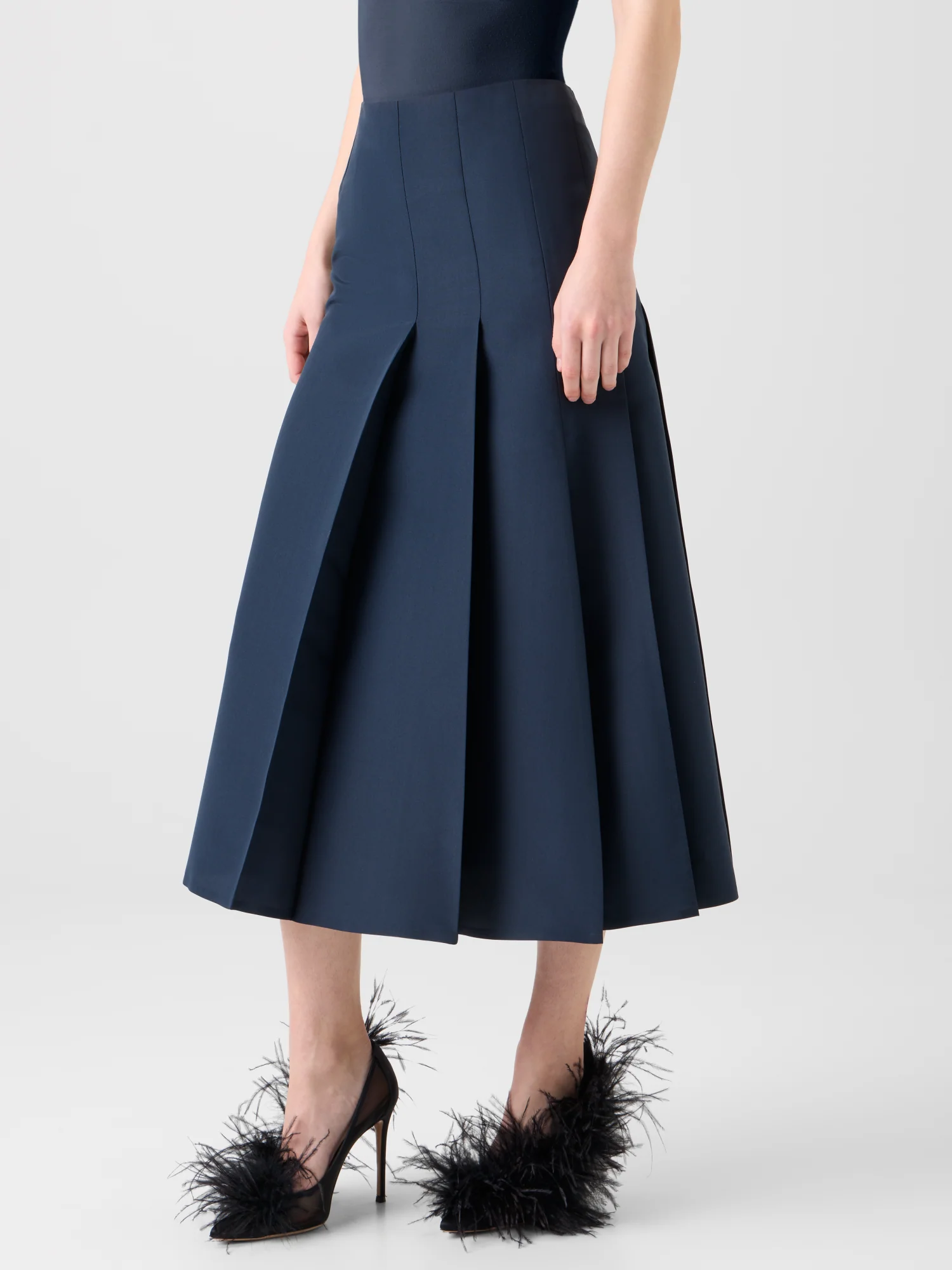Half-Pleated Ottoman Silk Midi Skirt - Image 2