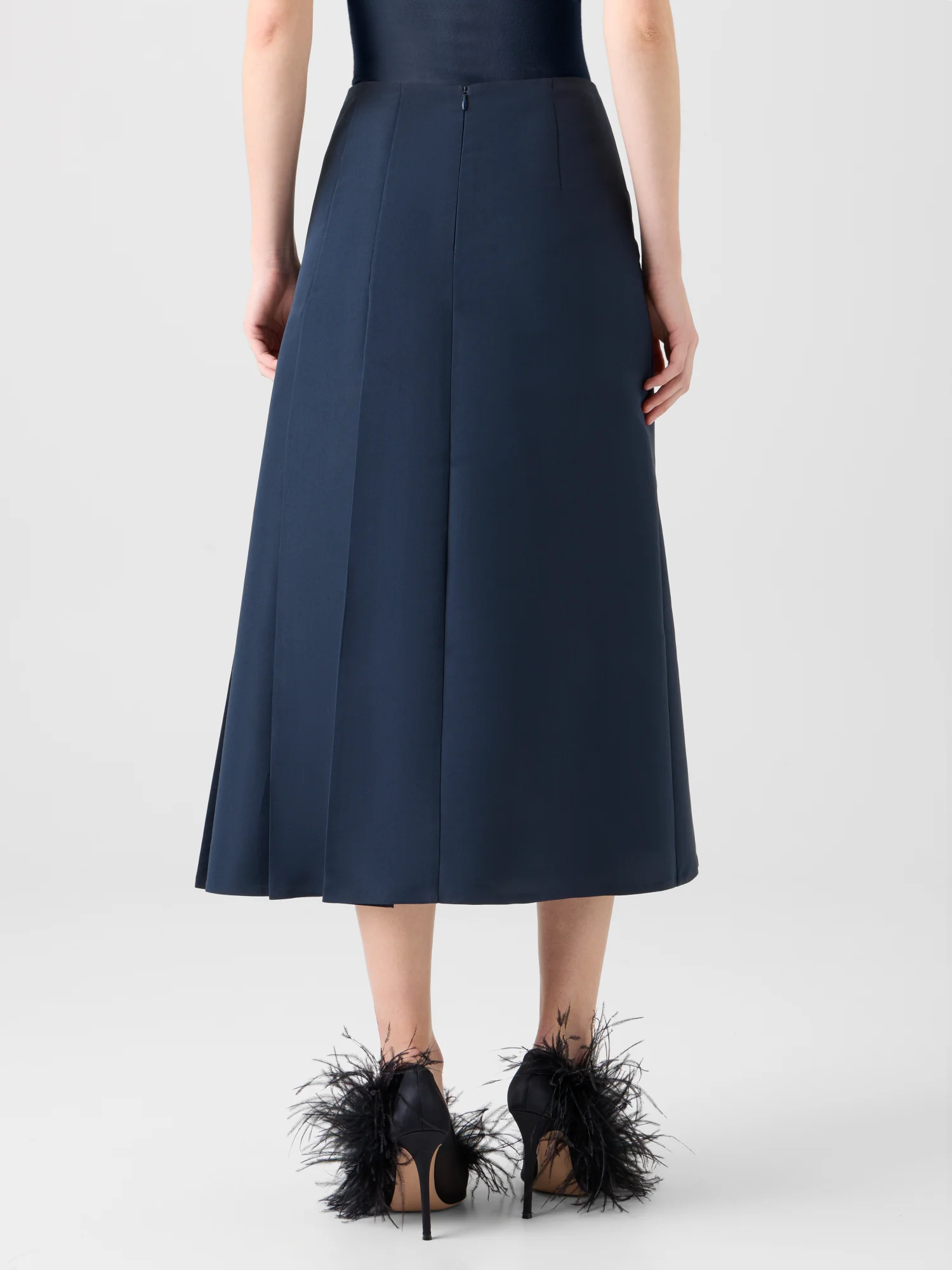 Half-Pleated Ottoman Silk Midi Skirt - Image 4