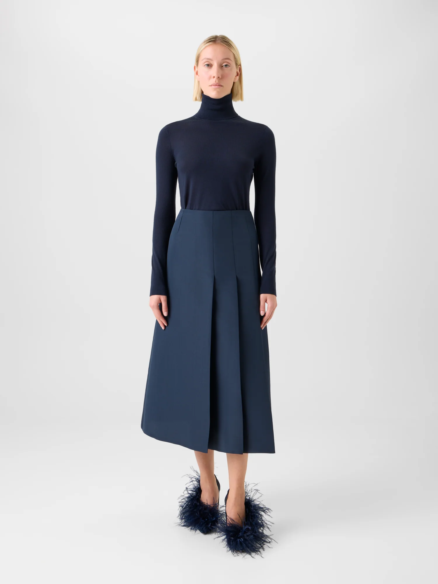 Half-Pleated Ottoman Silk Midi Skirt - Image 5