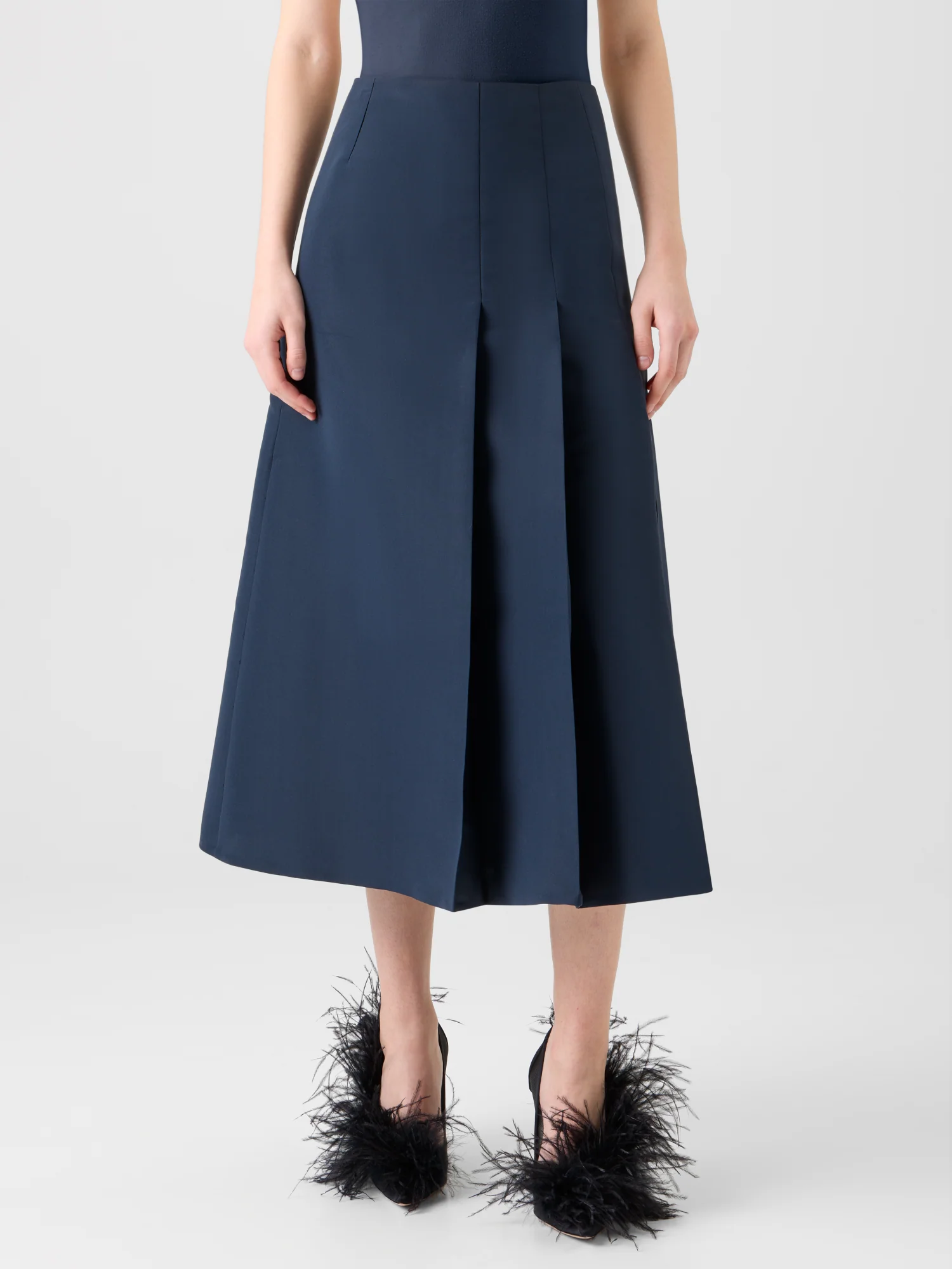 Half-Pleated Ottoman Silk Midi Skirt - Image 6