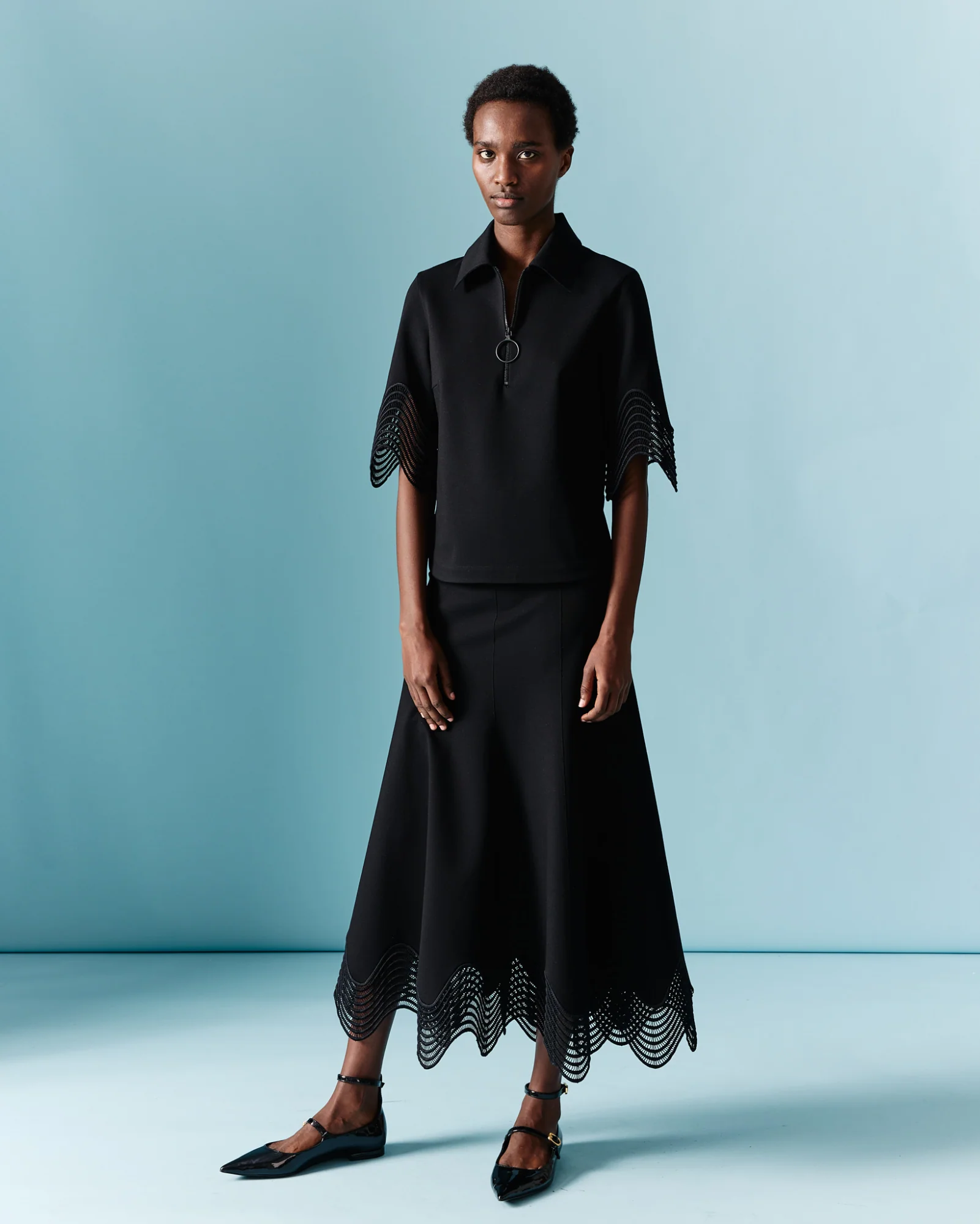 Jersey Midi Skirt with Wave Lace - Image 2