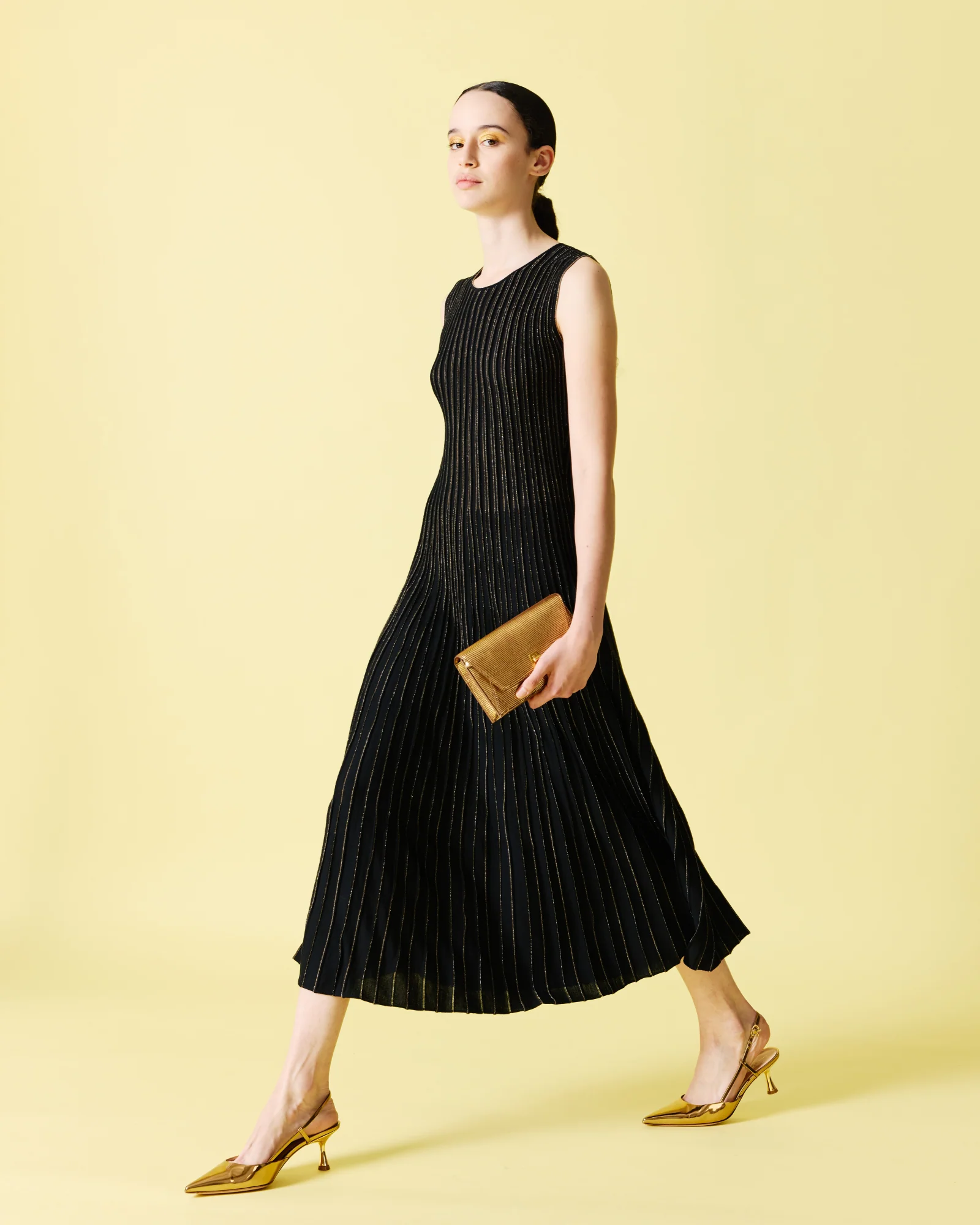 Knit Dress with Golden Lurex Stripes - Image 2