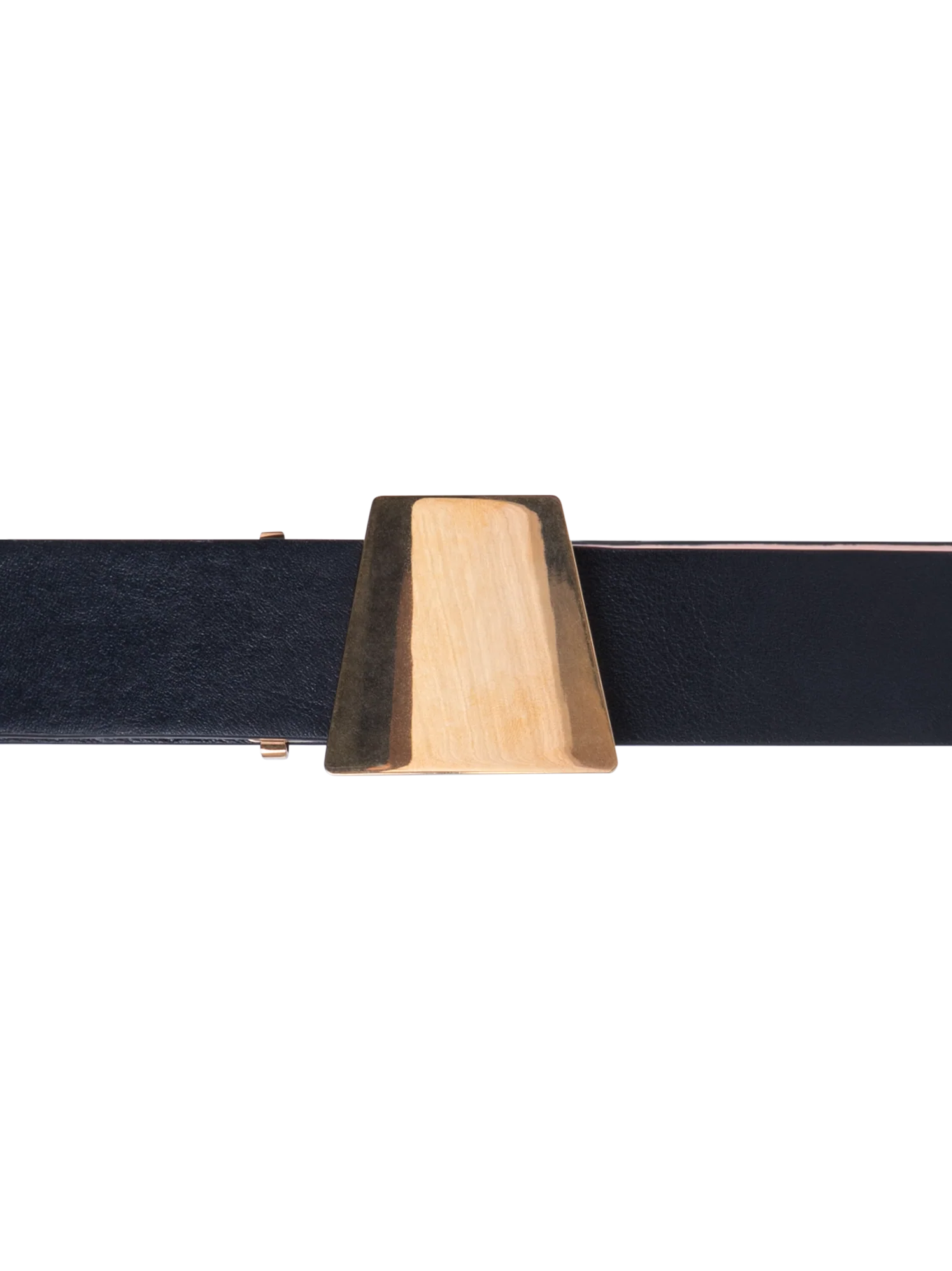 Leather Belt with Gold Trapezoid Buckle - Image 3