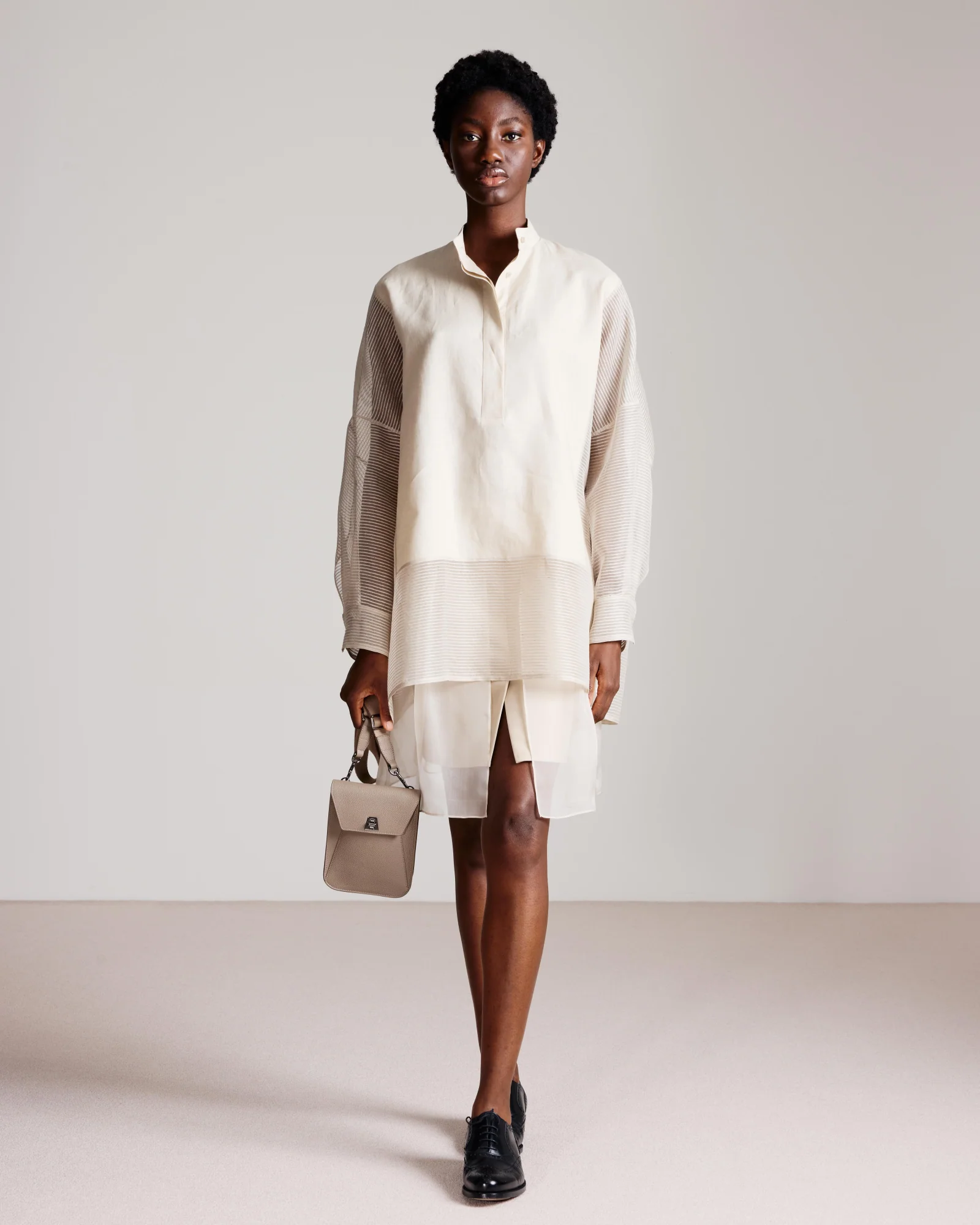 Linen Tunic Blouse with Striped Organza - Image 2