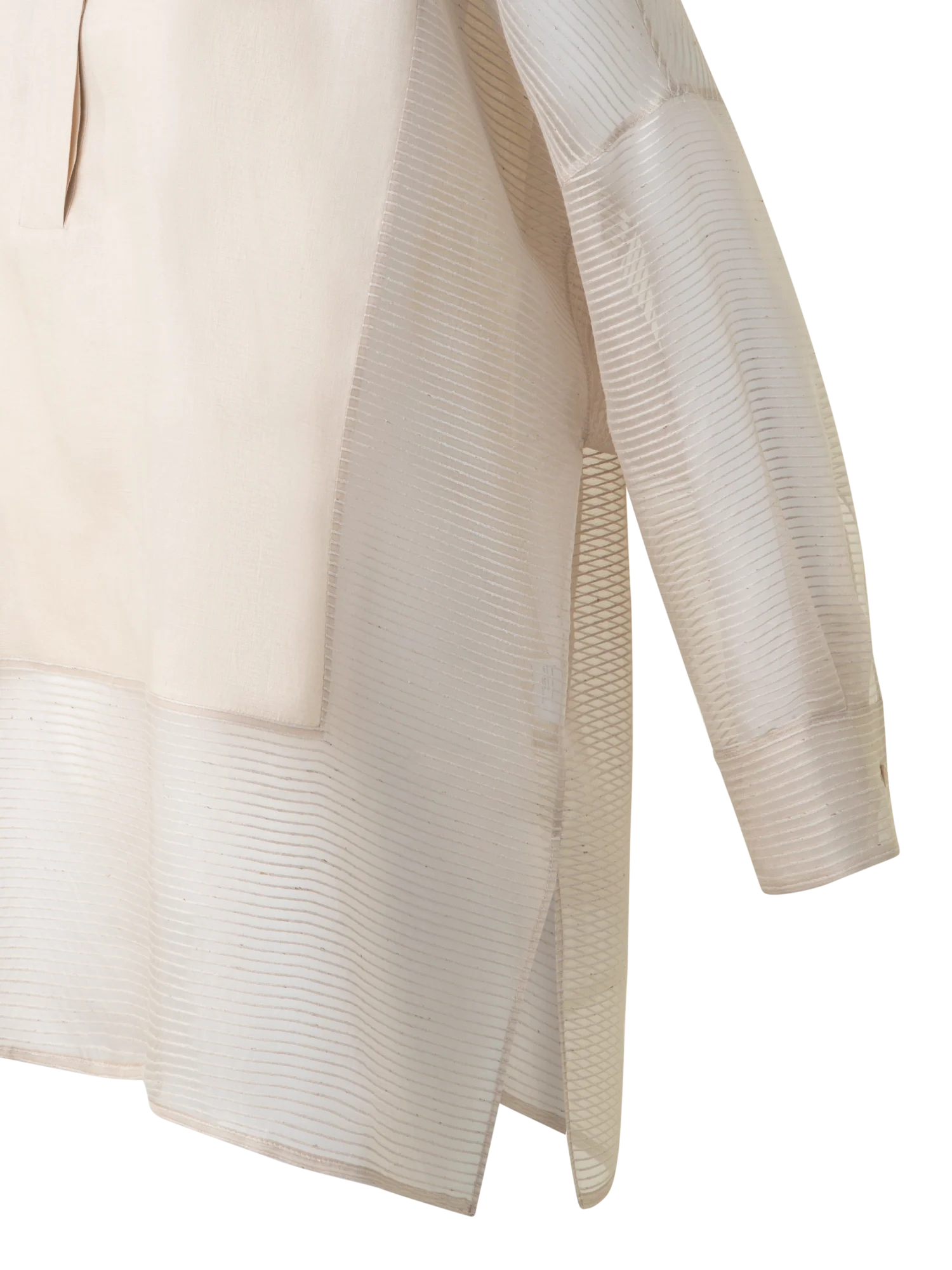 Linen Tunic Blouse with Striped Organza - Image 3