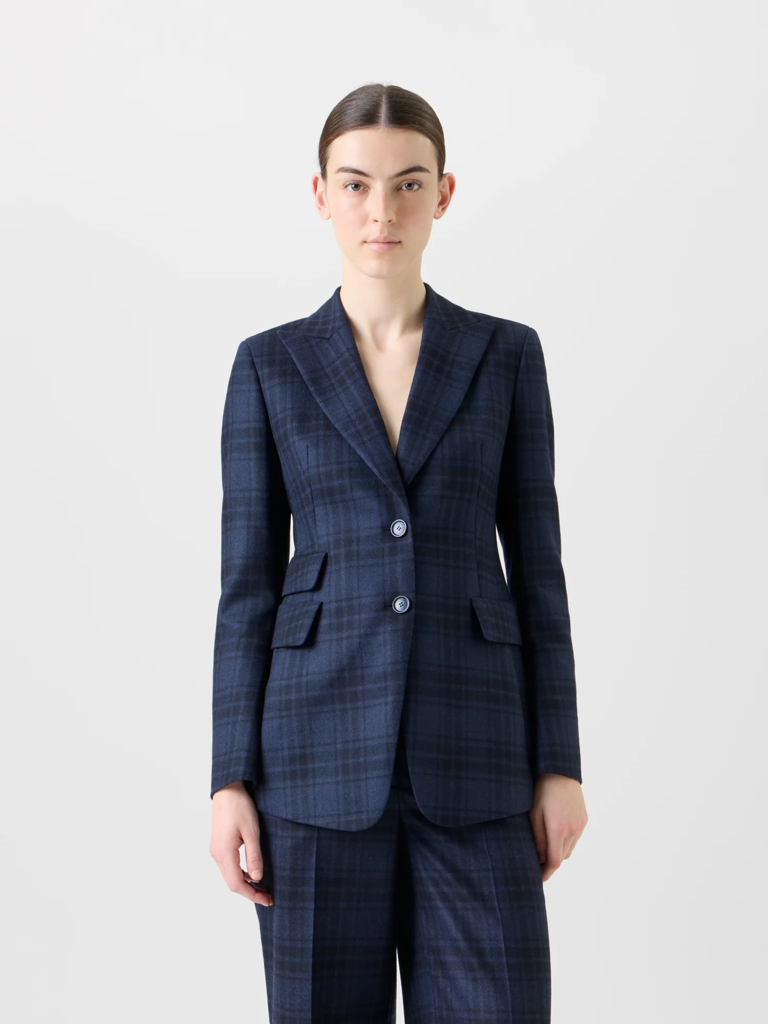Long Double-Face Plaid Blazer Jacket - Image 2