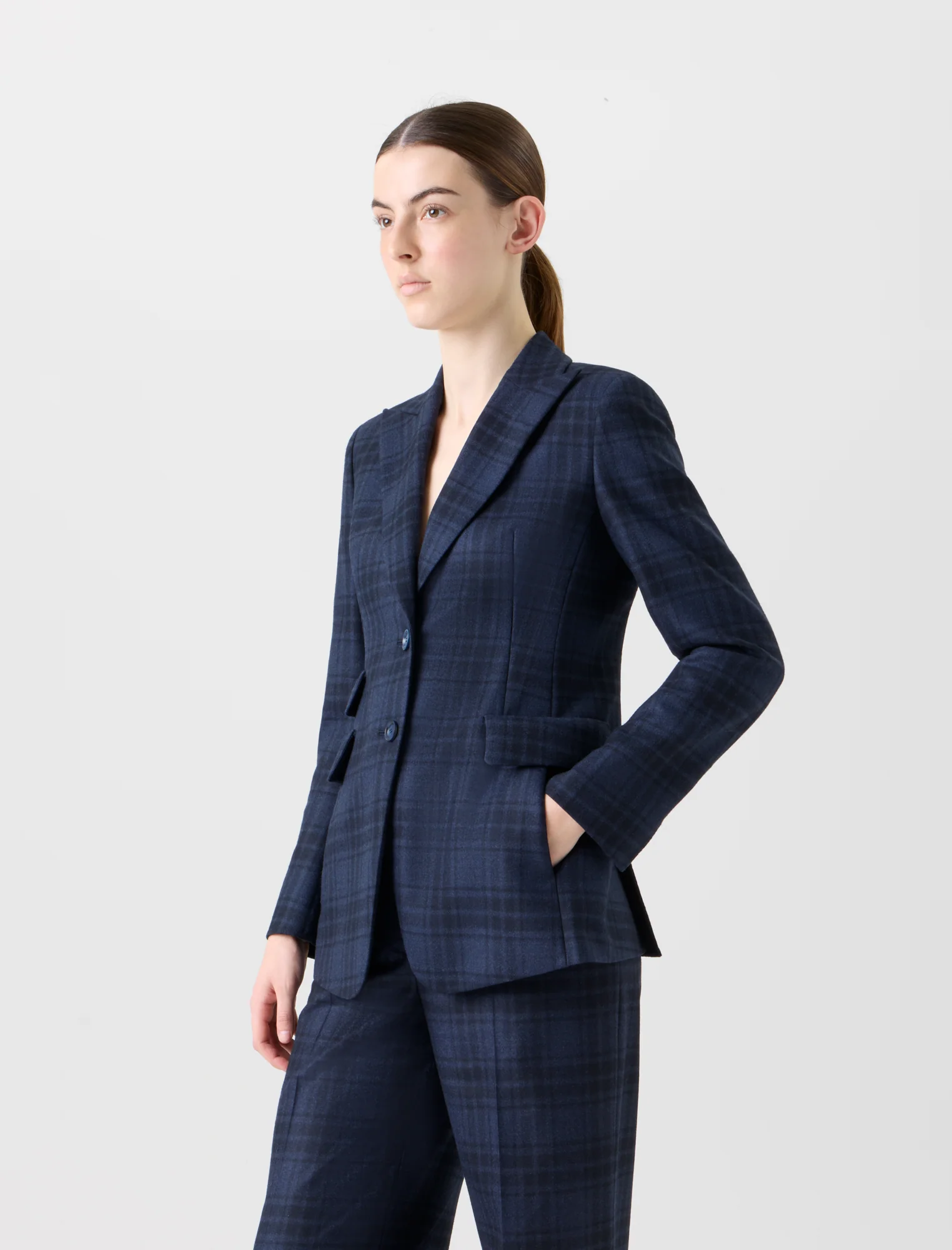Long Double-Face Plaid Blazer Jacket - Image 3
