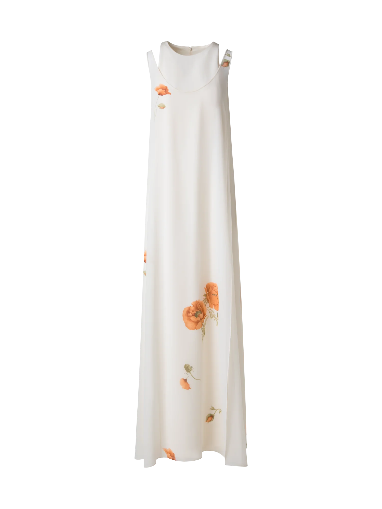 Long Silk Gown with Anemone Print