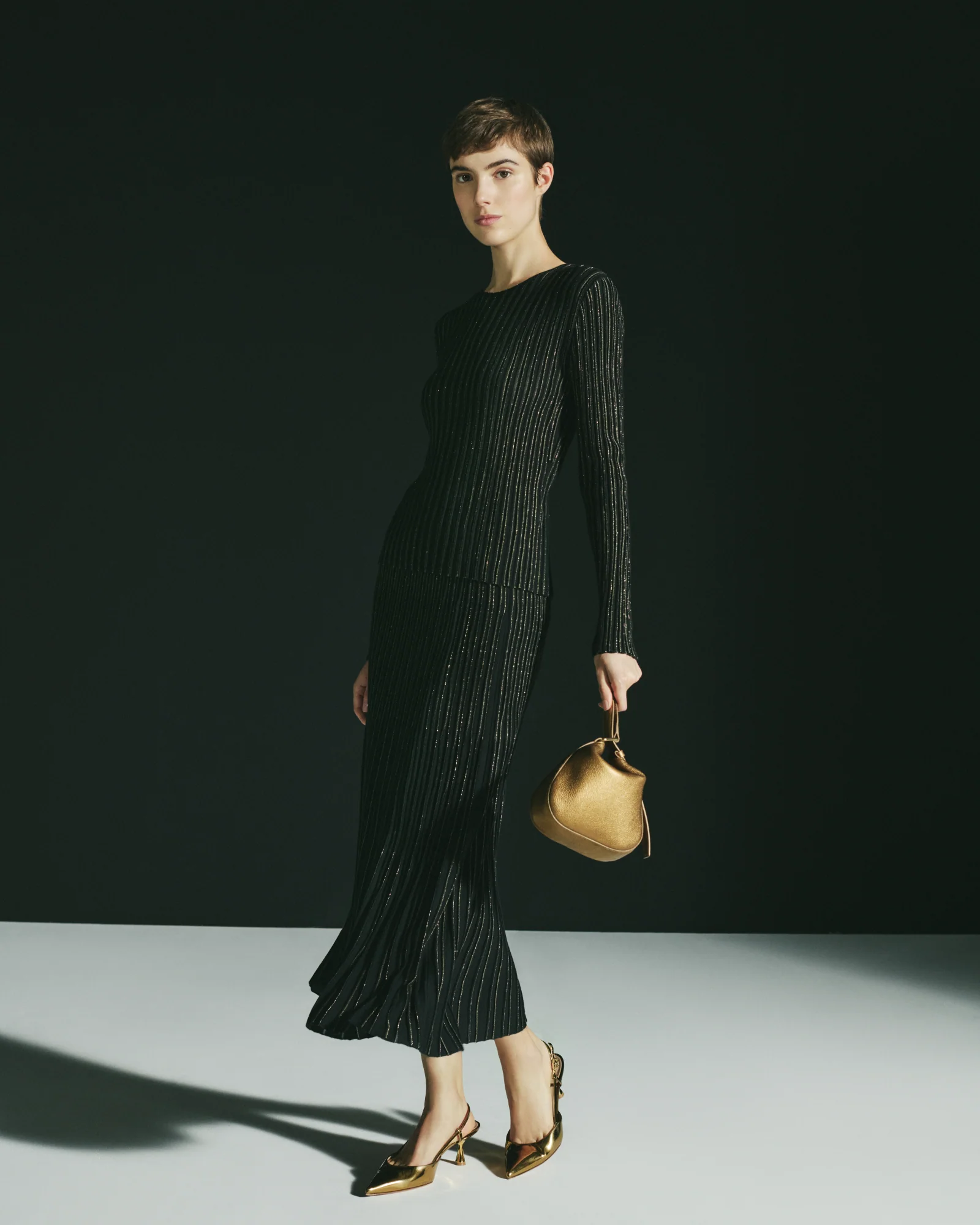 Midi Knit Skirt with and Golden Lurex Stripes - Image 2