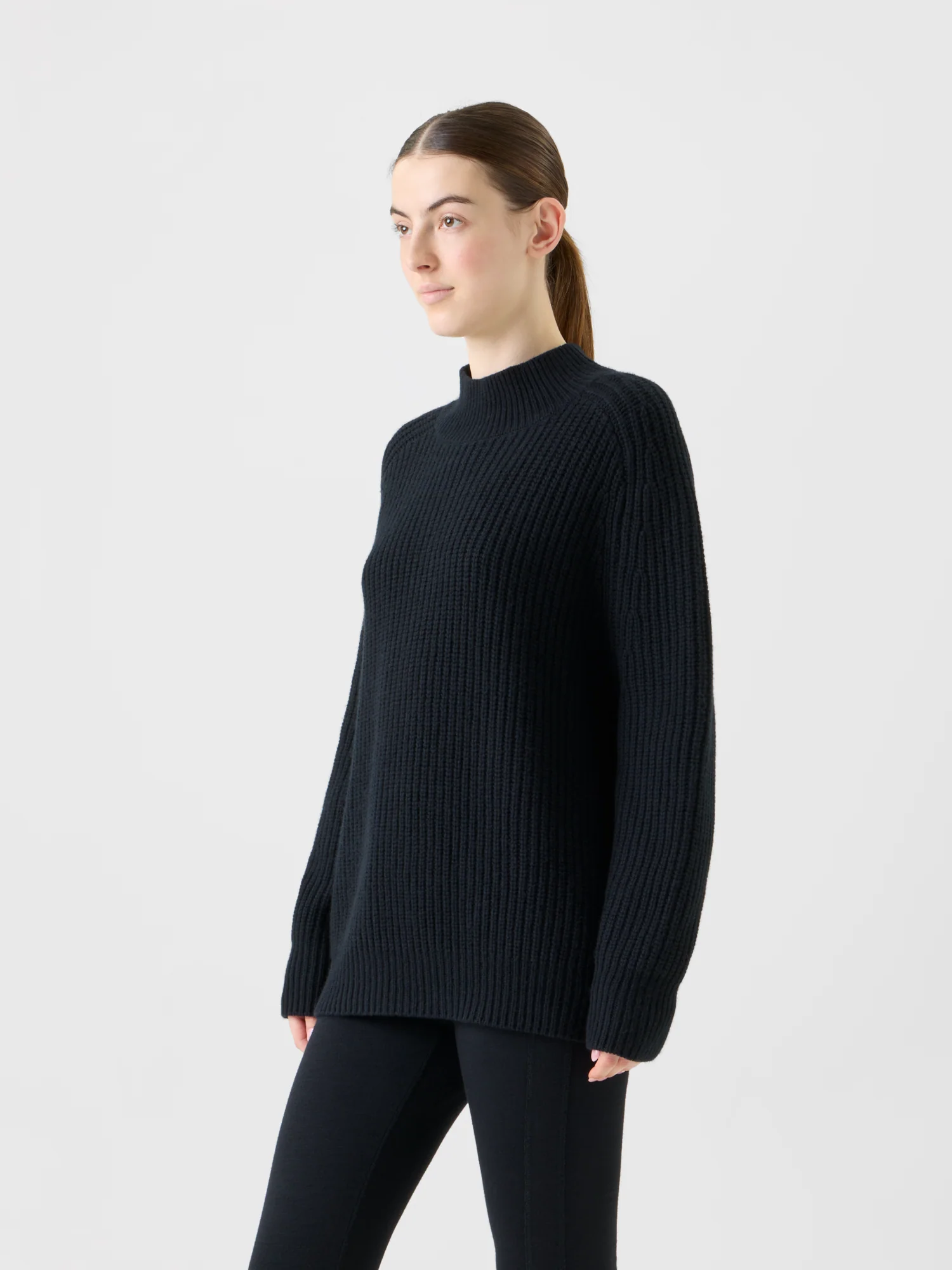 Oversized Wool Cashmere Mock Neck Knit Sweater - Image 3