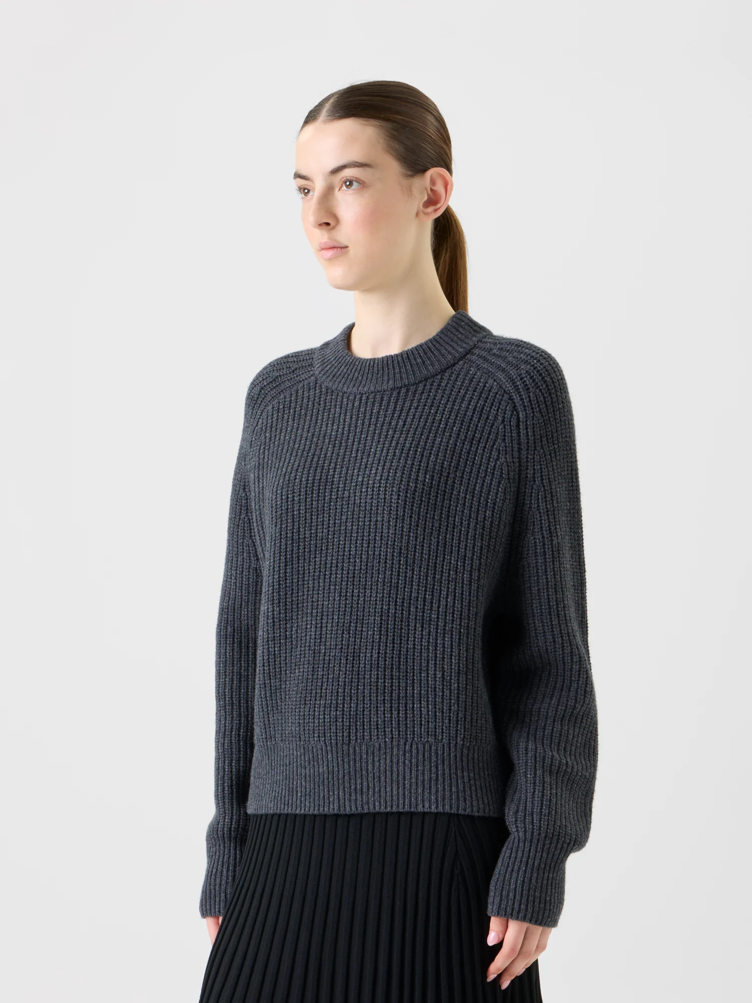Oversized Wool Cashmere Rib Knit Sweater - Image 4