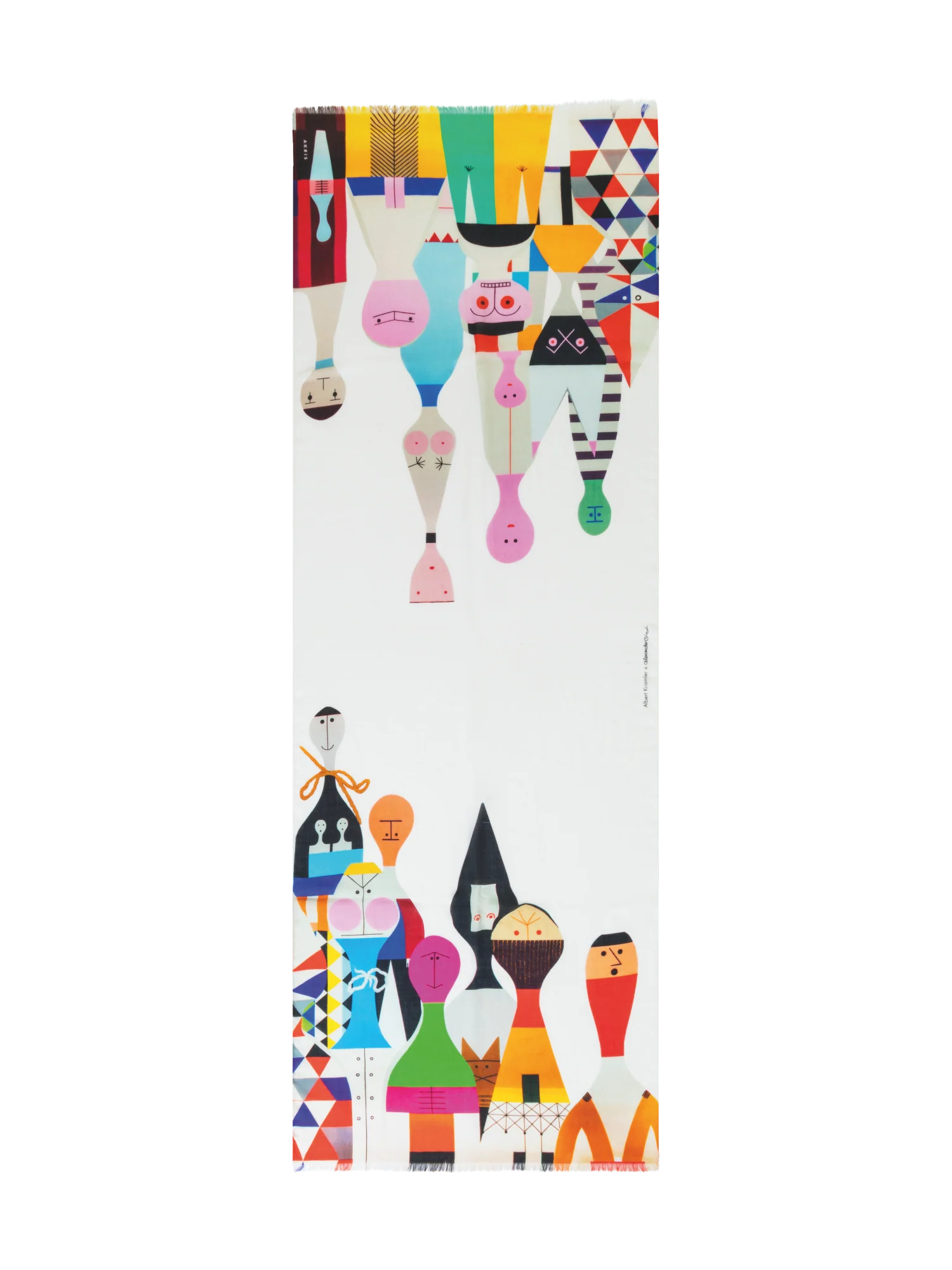 Cashmere Silk Scarf with Wooden Dolls Print