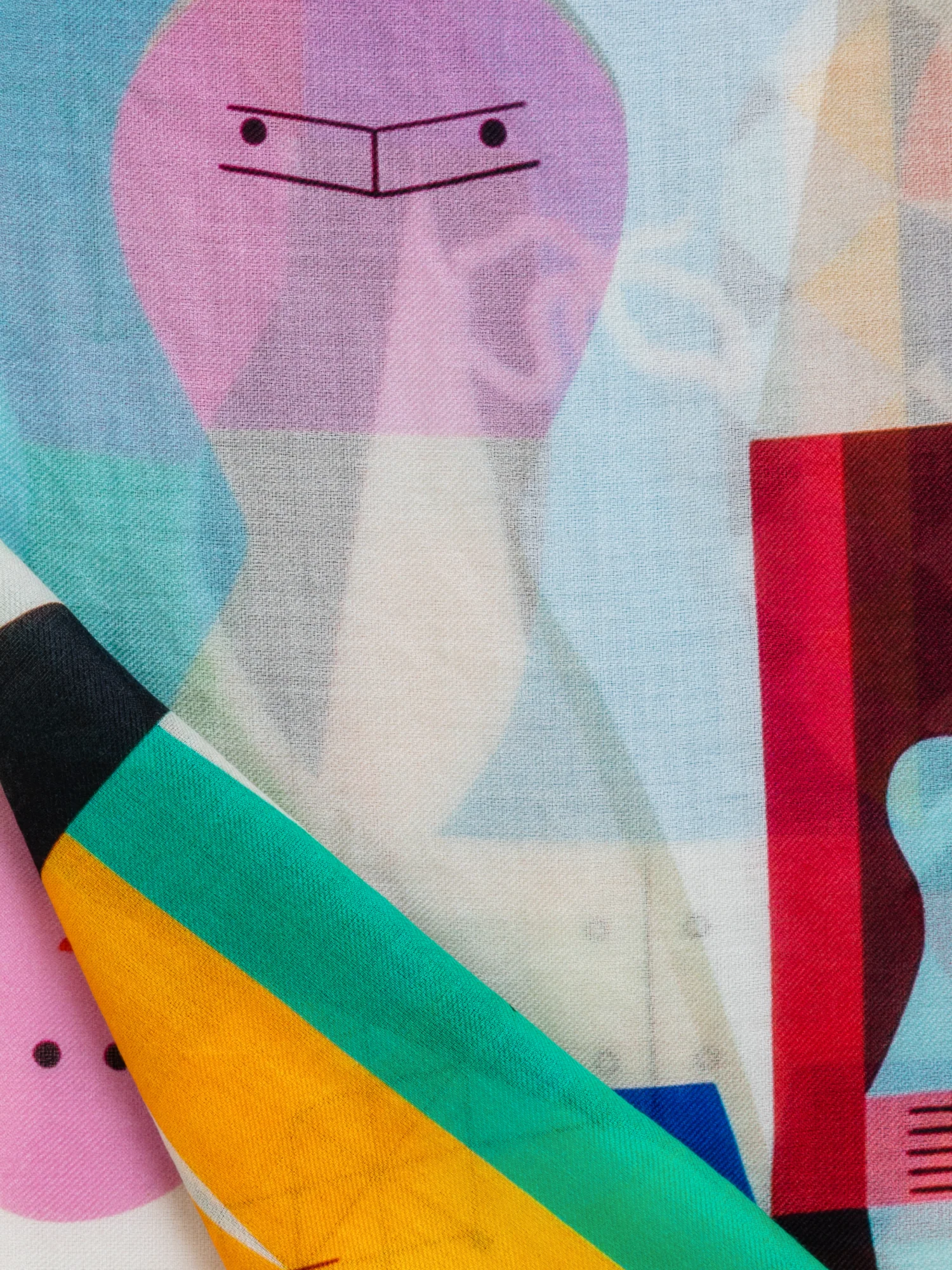 Cashmere Silk Scarf with Wooden Dolls Print - Image 2