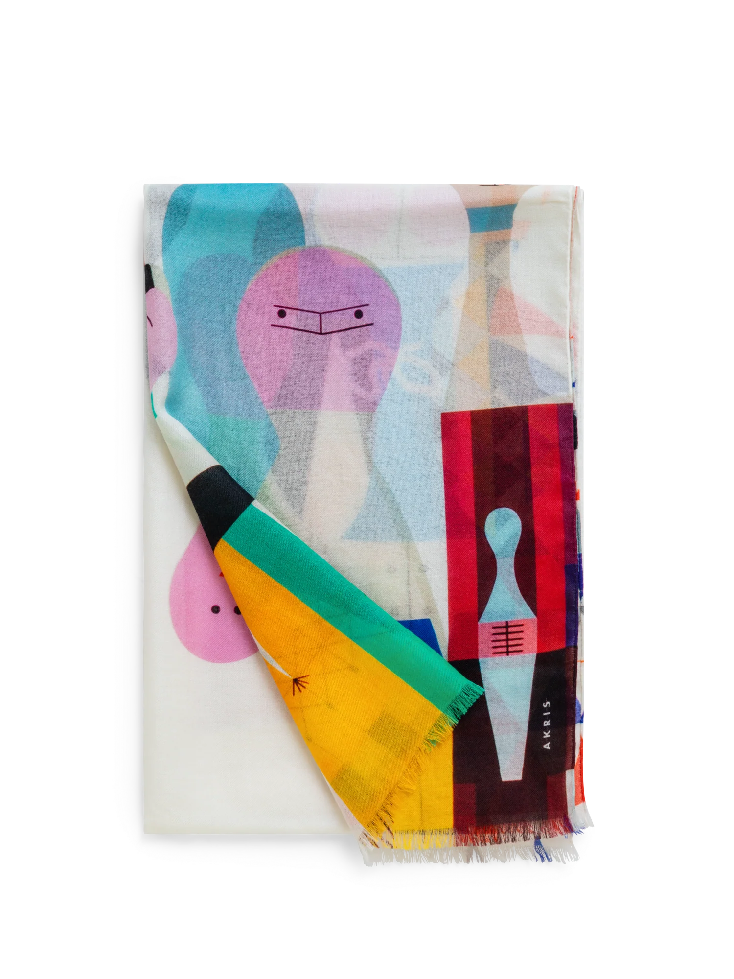 Cashmere Silk Scarf with Wooden Dolls Print - Image 3