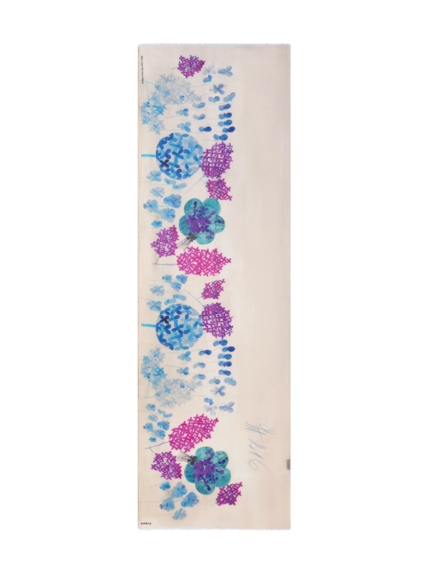 Cashmere Scarf with Denim Blossom Print