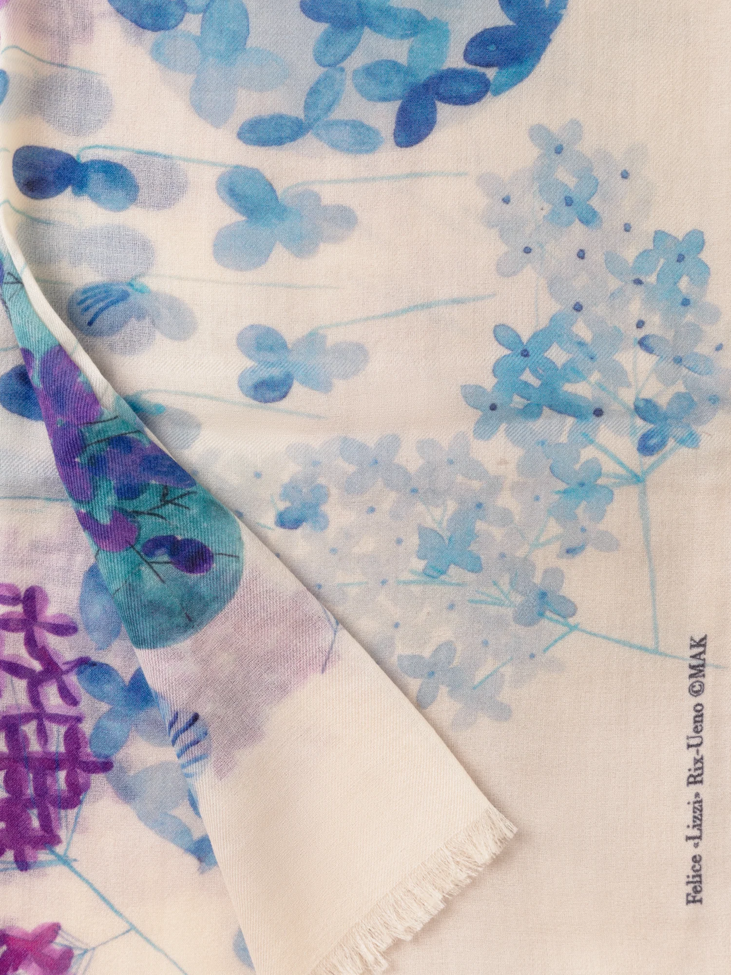 Cashmere Scarf with Denim Blossom Print - Image 3