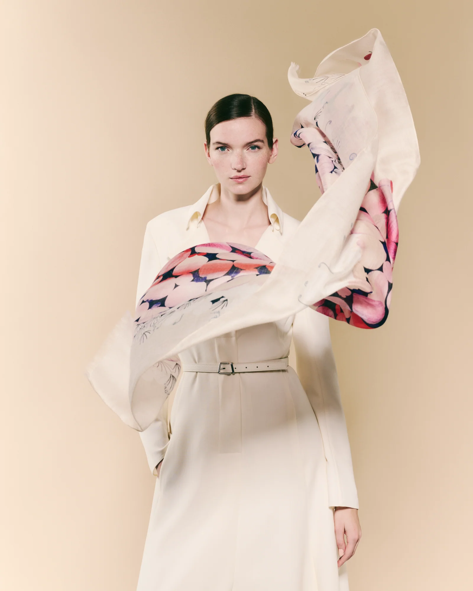 Cashmere Scarf with Silver Dollars Print - Image 2