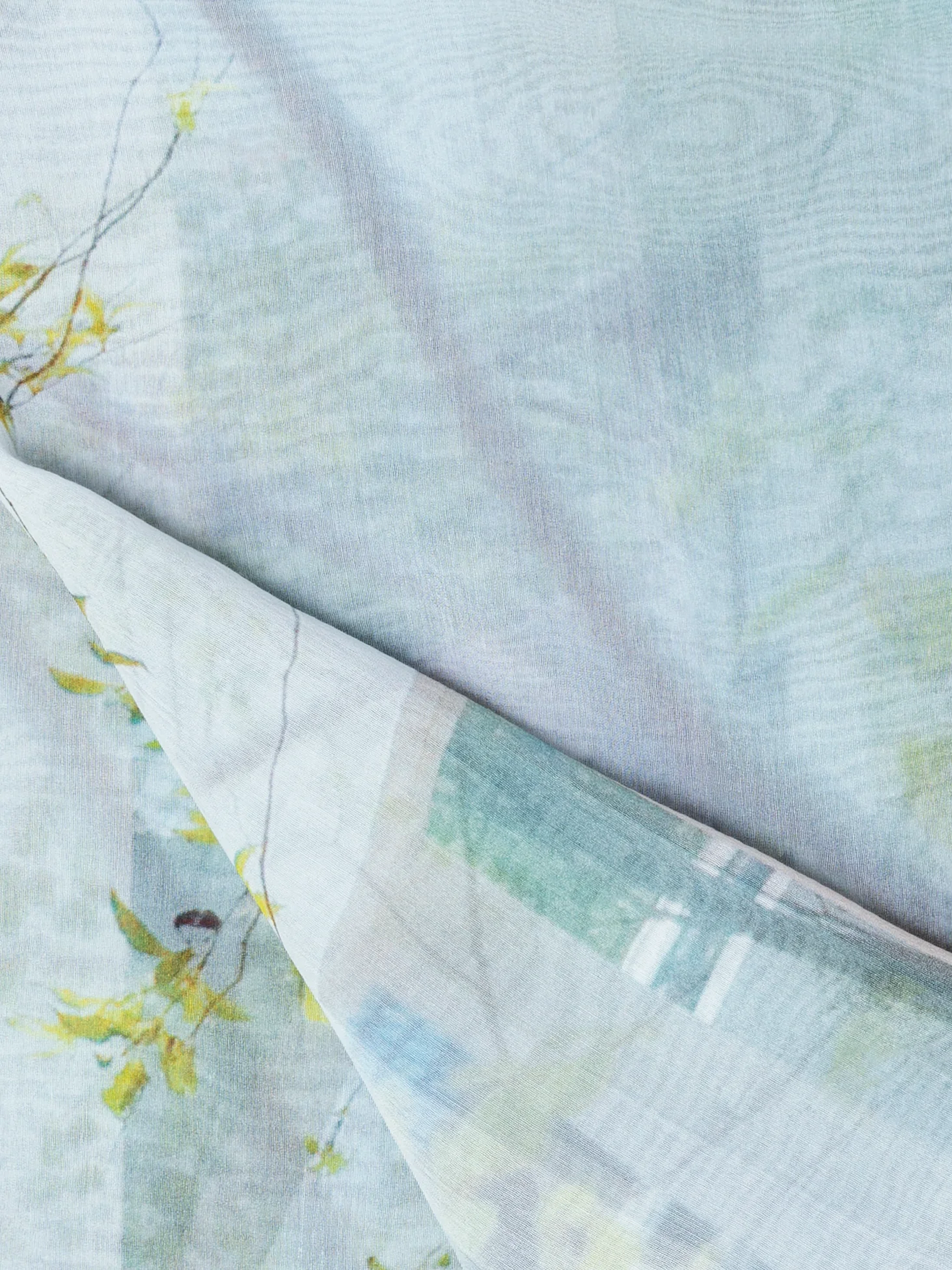 Cotton Silk Scarf with House N Trees Print - Image 2