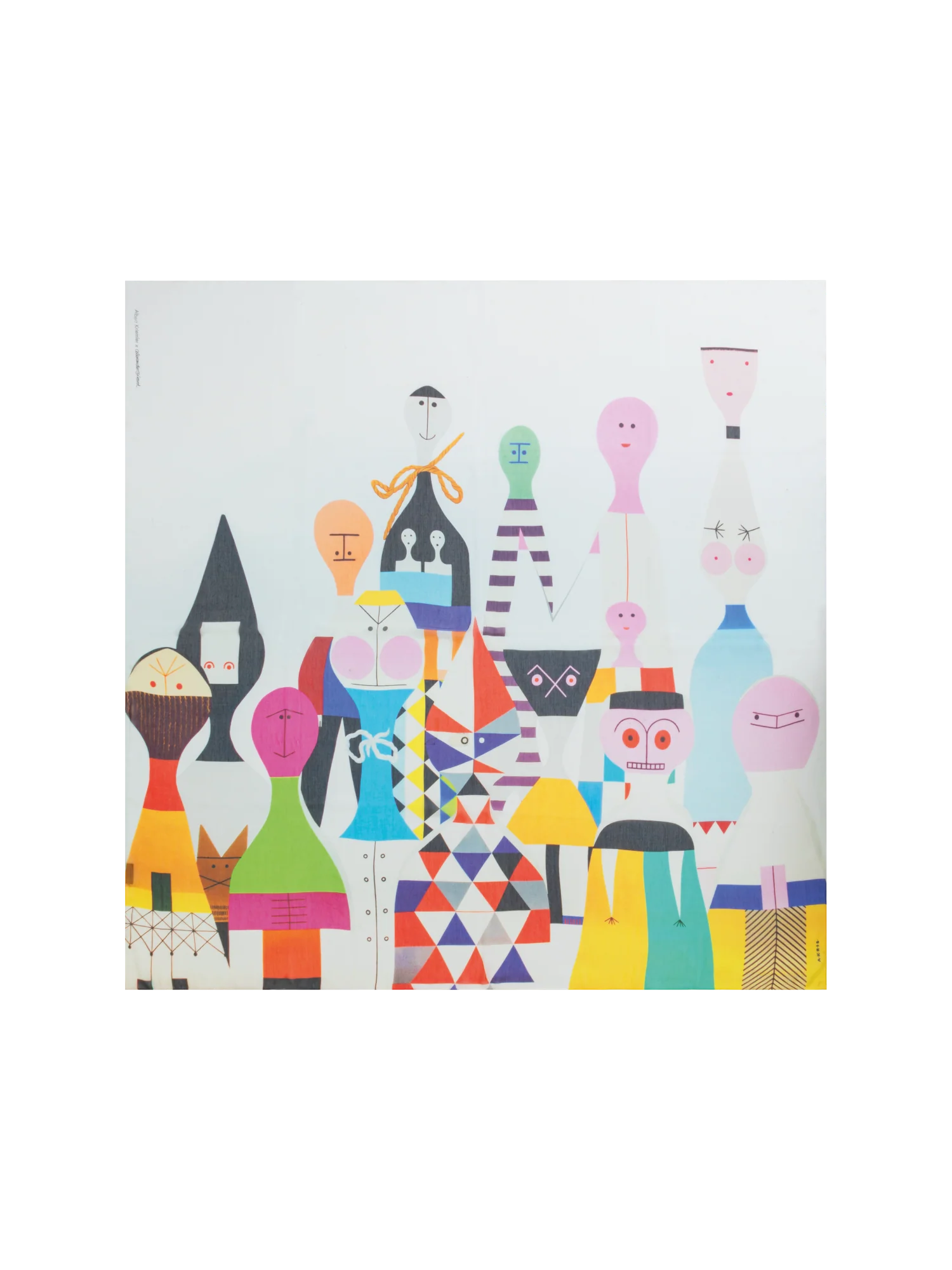Cotton Silk Scarf with Wooden Dolls Print
