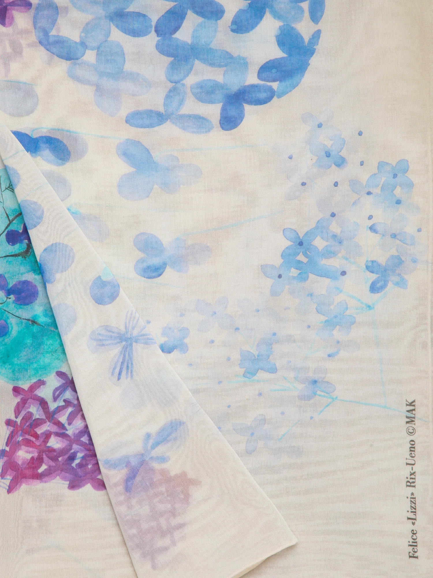 Scarf in Cotton Silk with Denim Blossom Print - Image 2