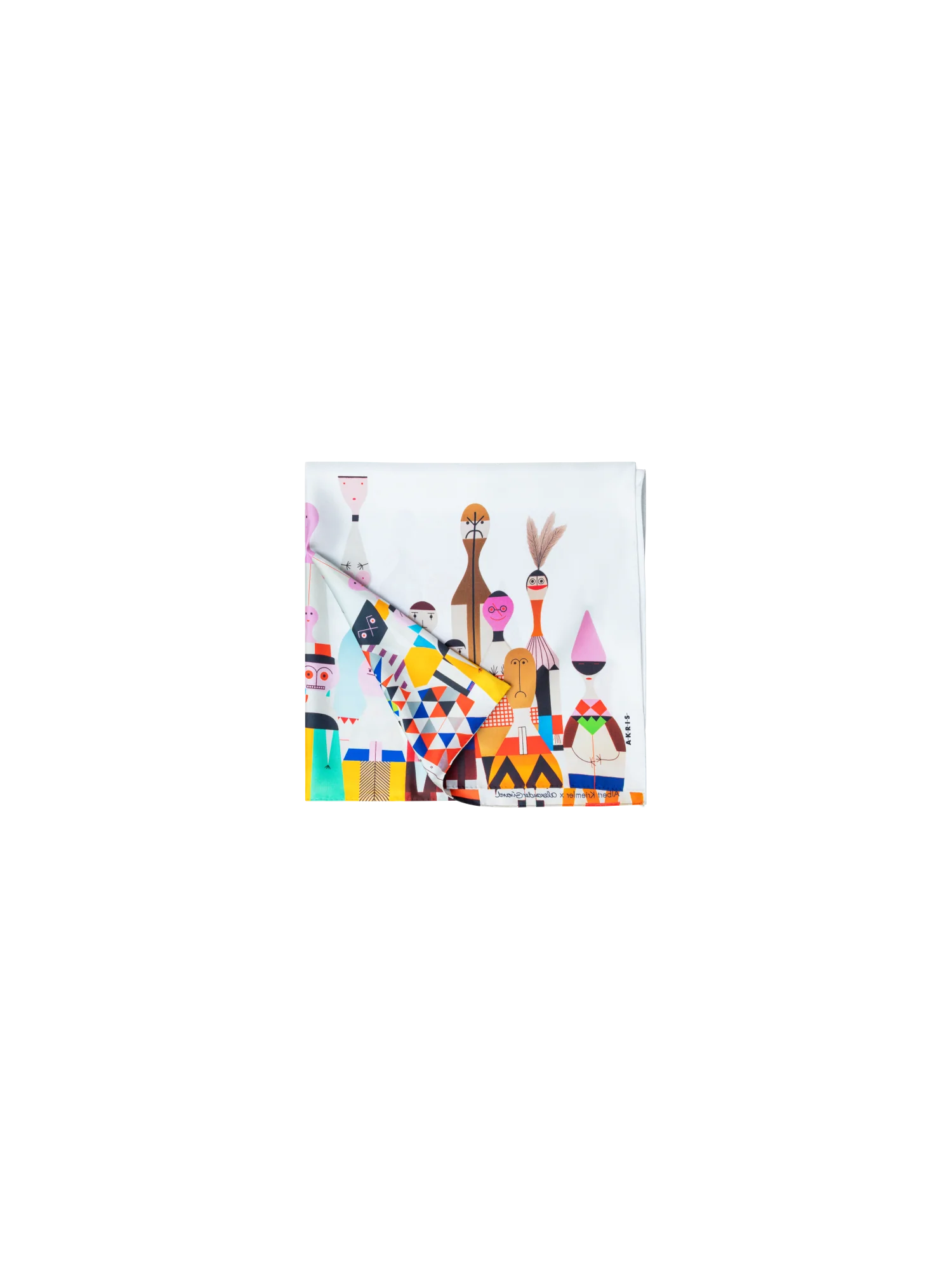 Scarf in Silk with Wooden Dolls Print - Image 3