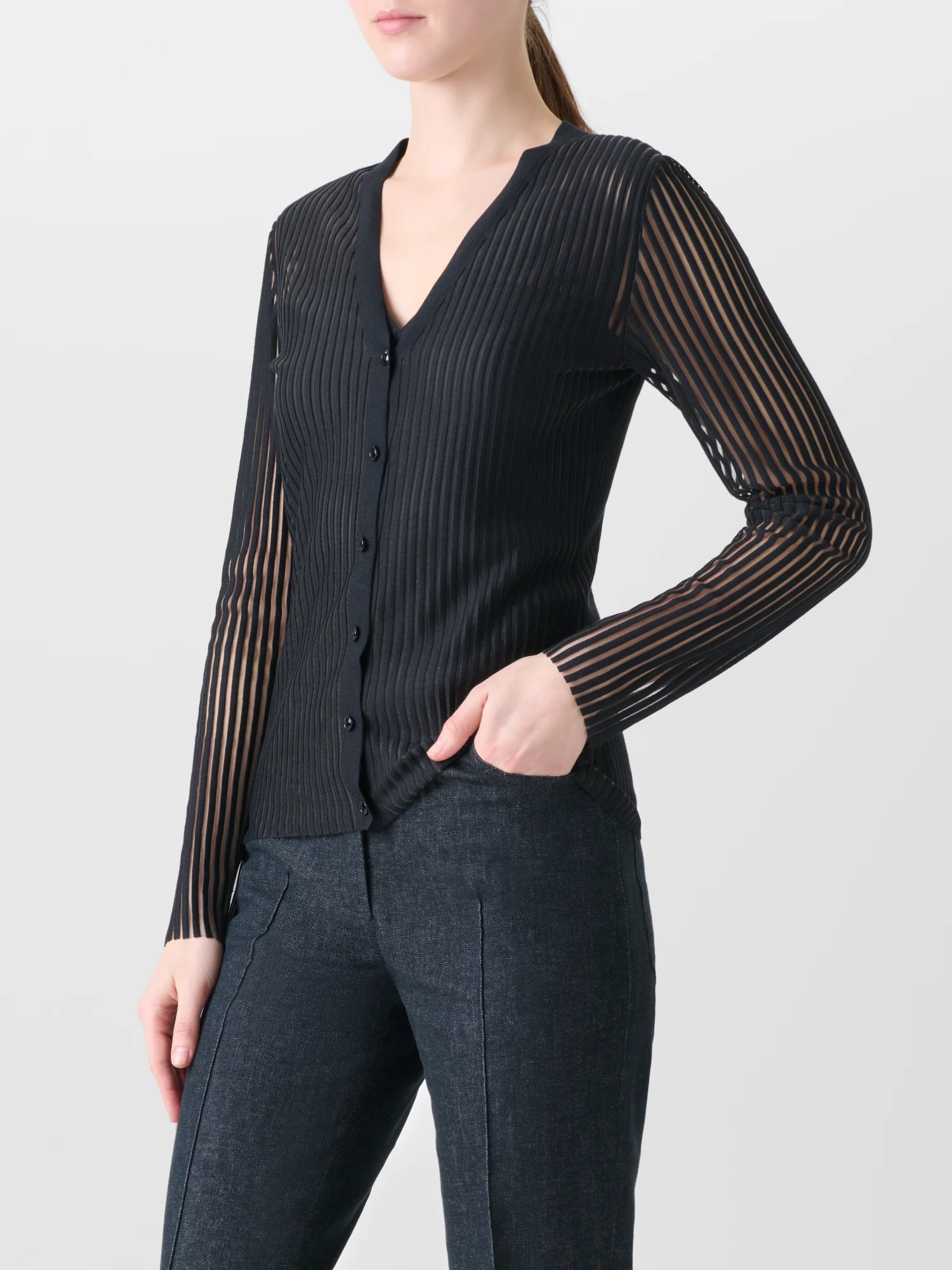 Semi-Sheer Cardigan in Silk Cotton Knit - Image 2