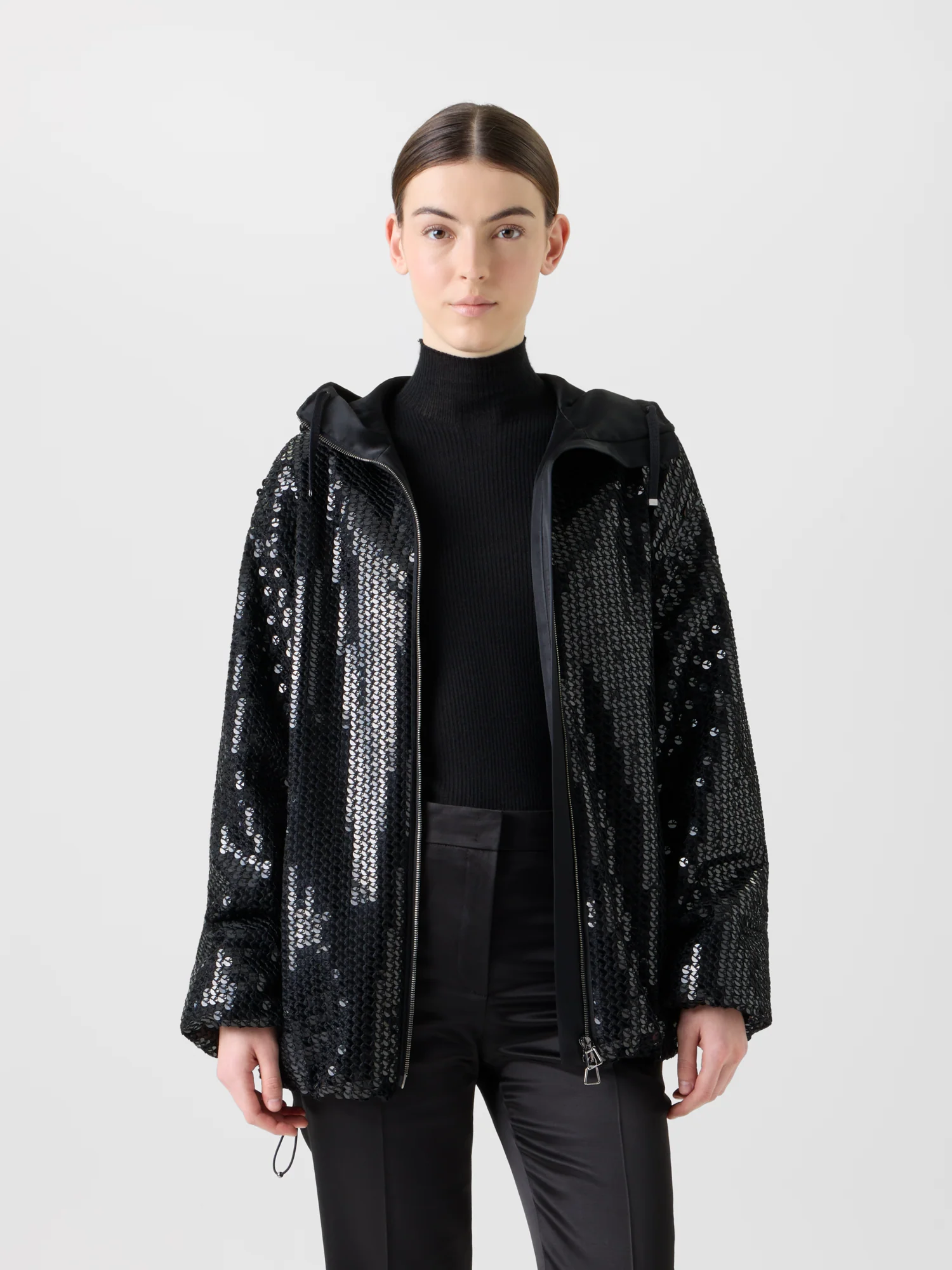 Sequin Chiffon Hooded Parka - Image 2