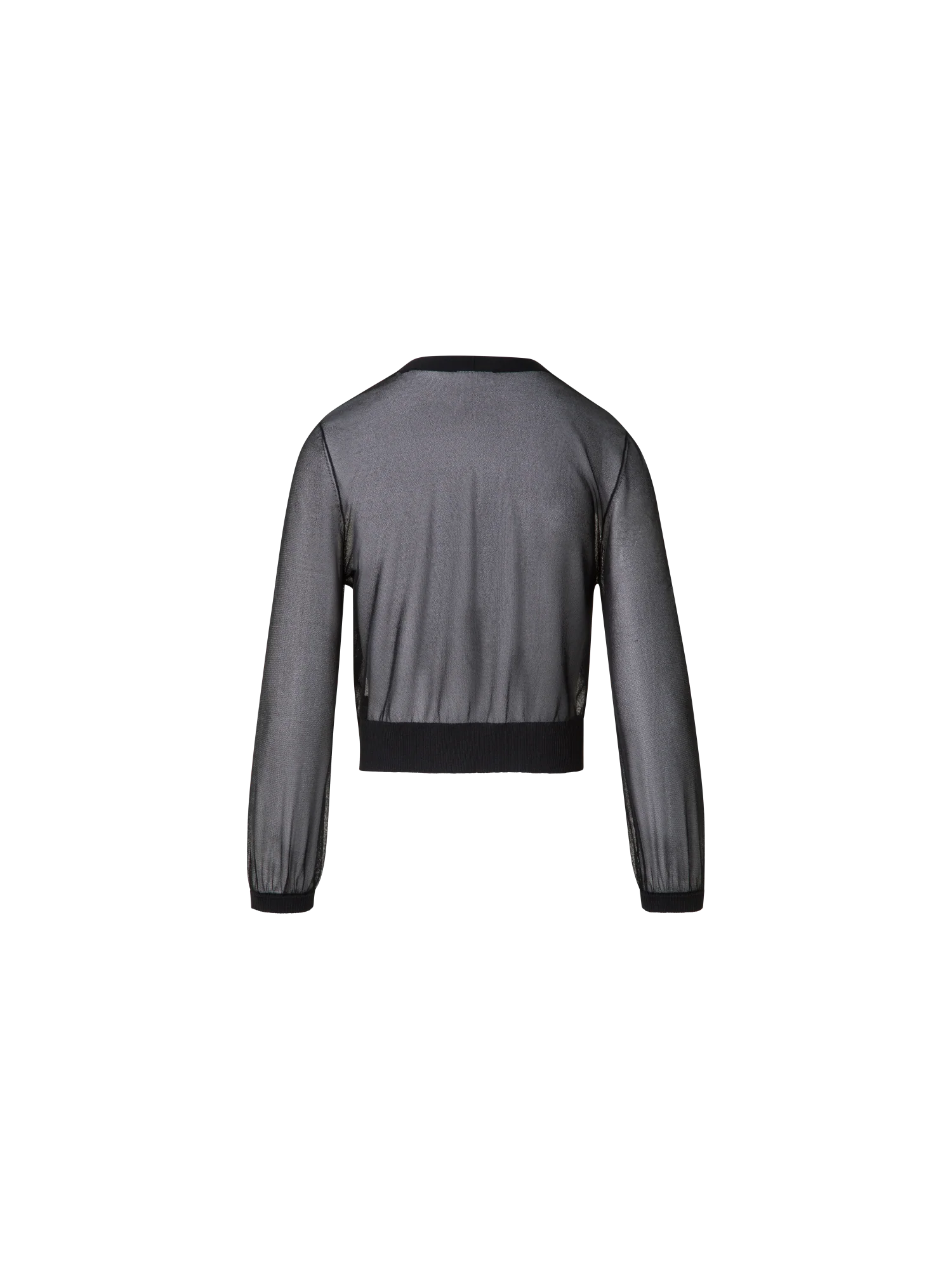 Sheer Cropped Knit Cardigan with Volume Sleeves - Image 3