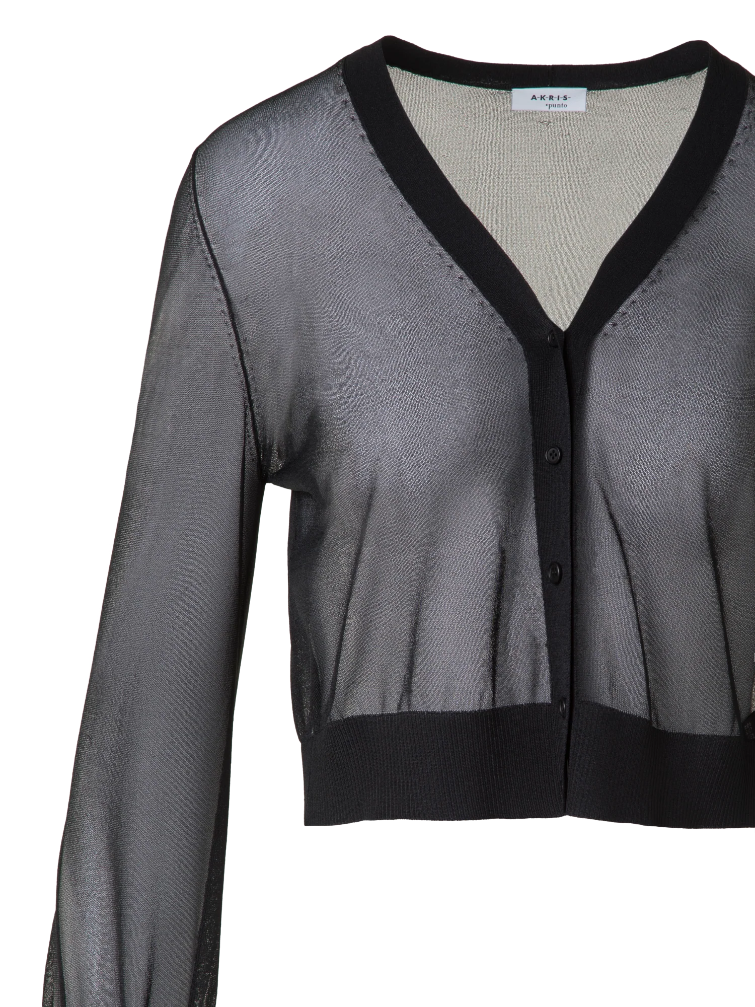 Sheer Cropped Knit Cardigan with Volume Sleeves - Image 4