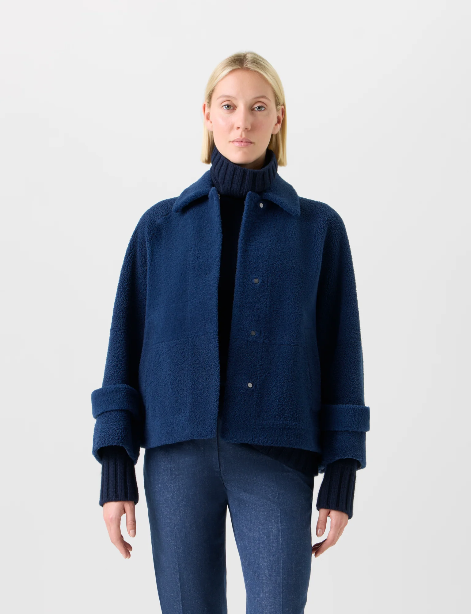 Short A-Line Shearling Jacket - Image 2