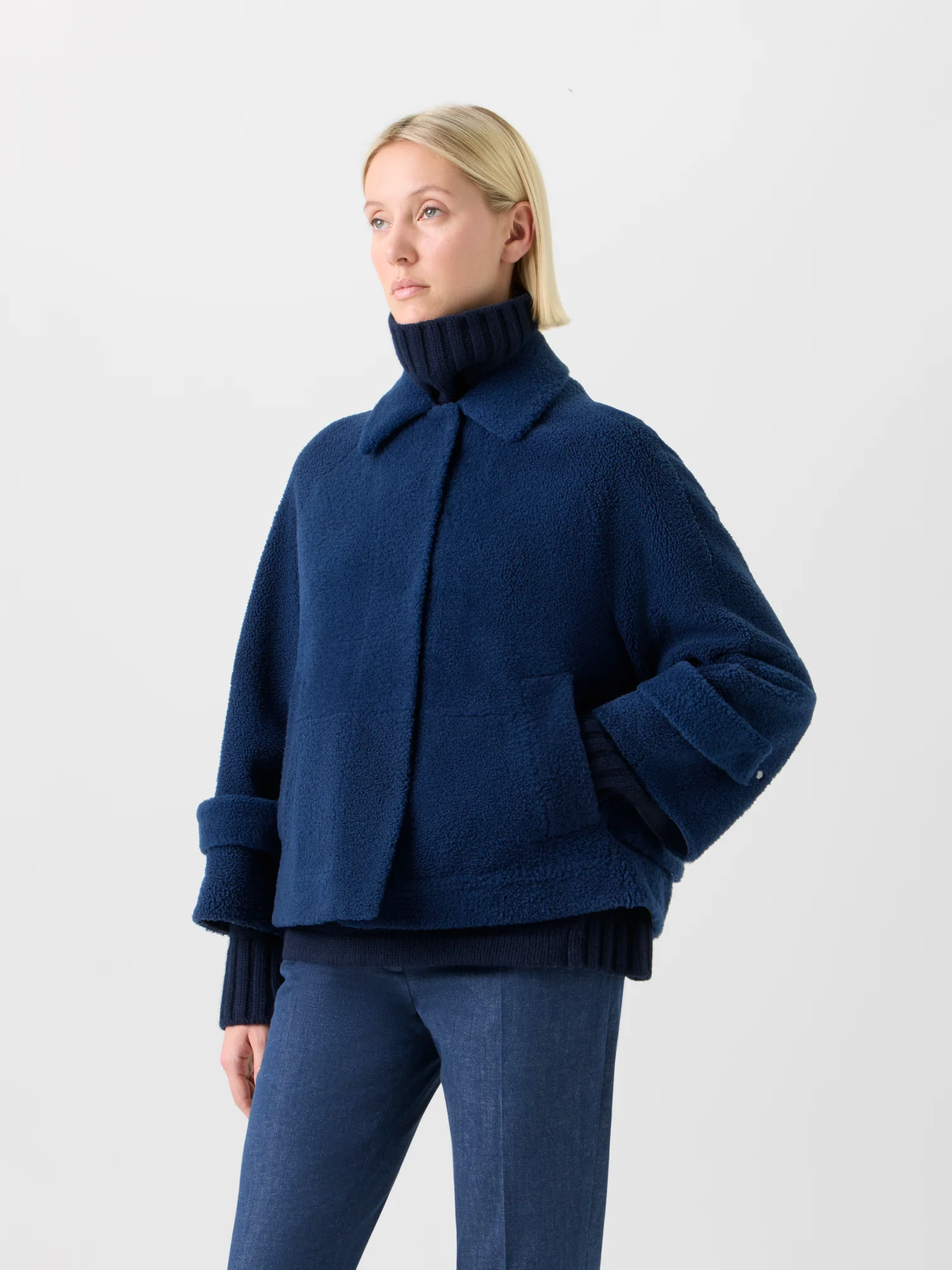 Short A-Line Shearling Jacket - Image 4
