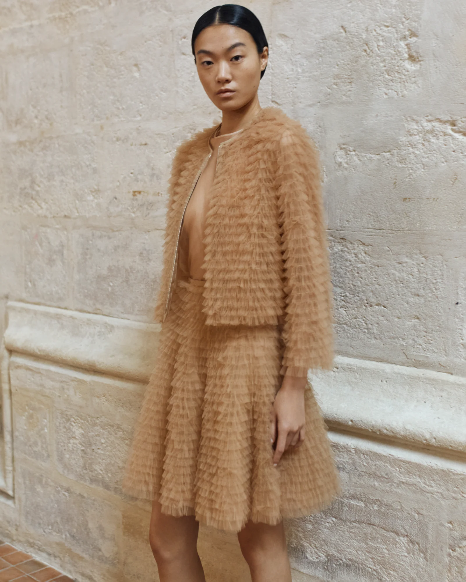 Short Allover Ruched Tulle Jacket - Image 2