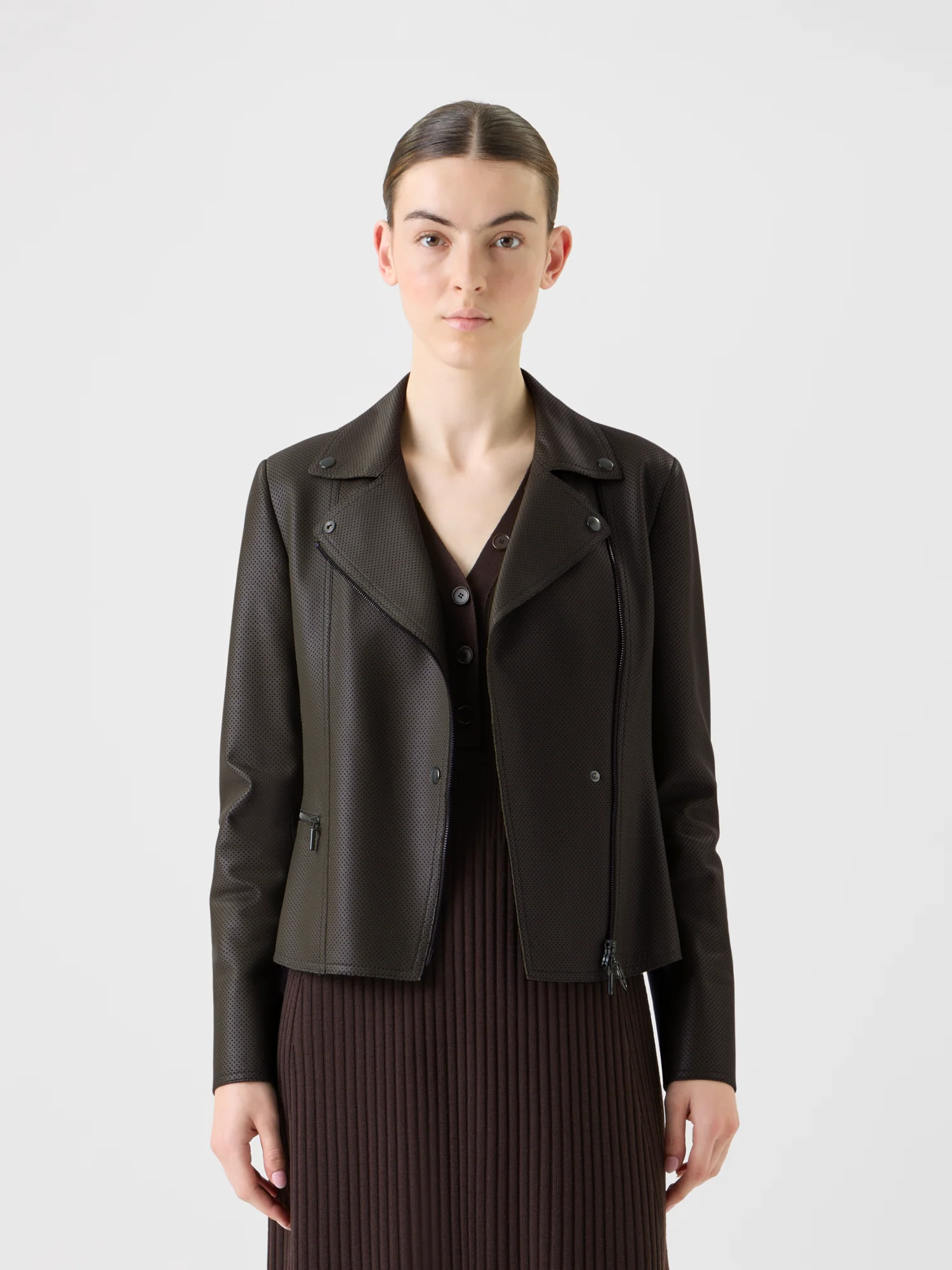 Short Fitted Leather Biker Jacket - Image 2