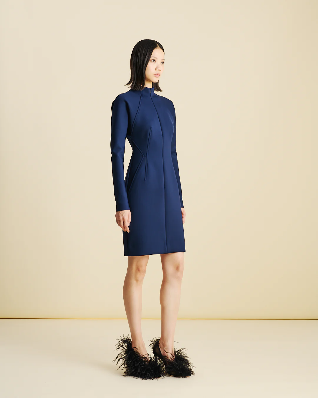 Short Fitted Mock Neck Dress in Techno Neoprene - Image 2