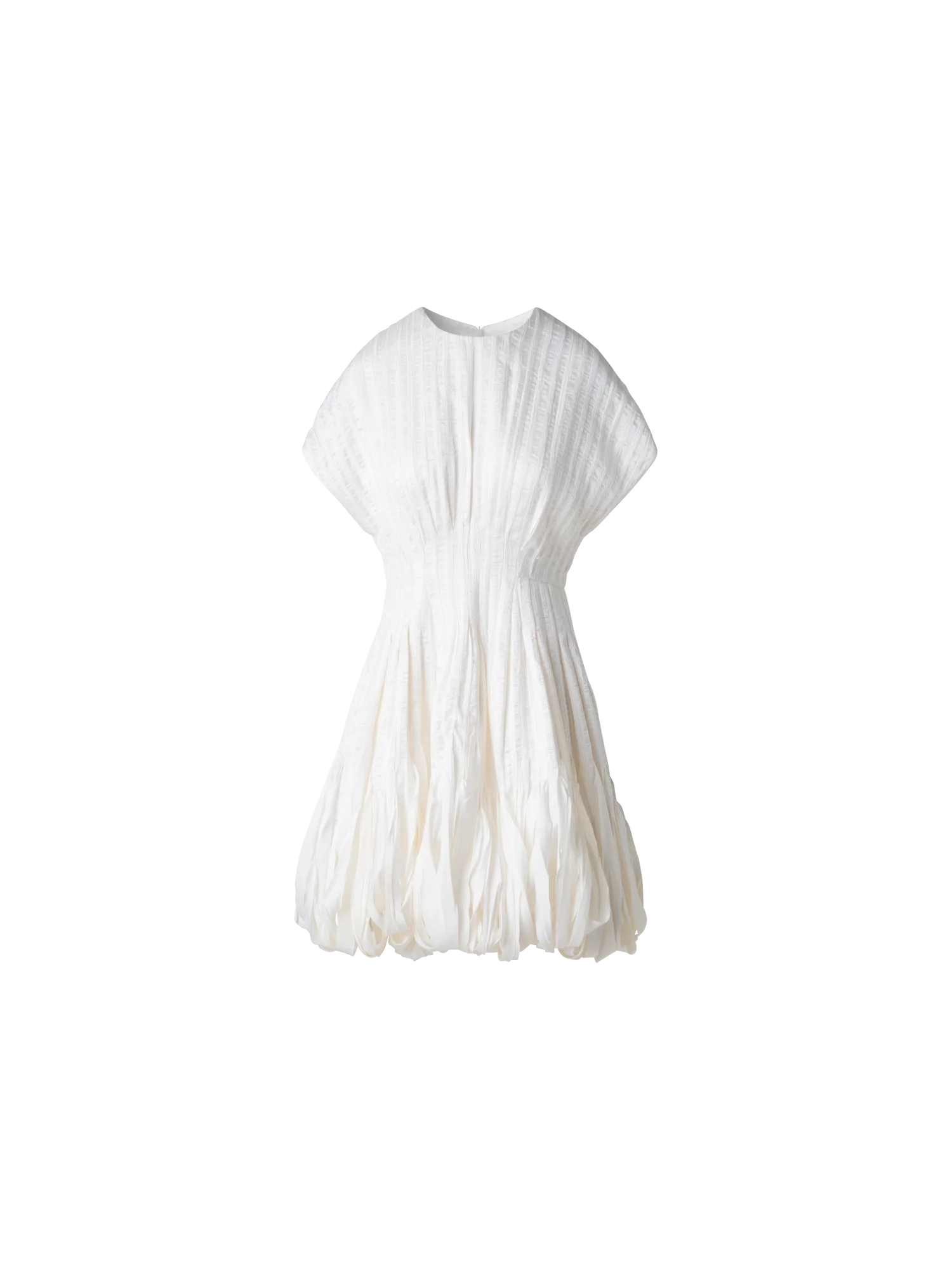 Short Flared Silk Dress with Ribbon Loops Skirt