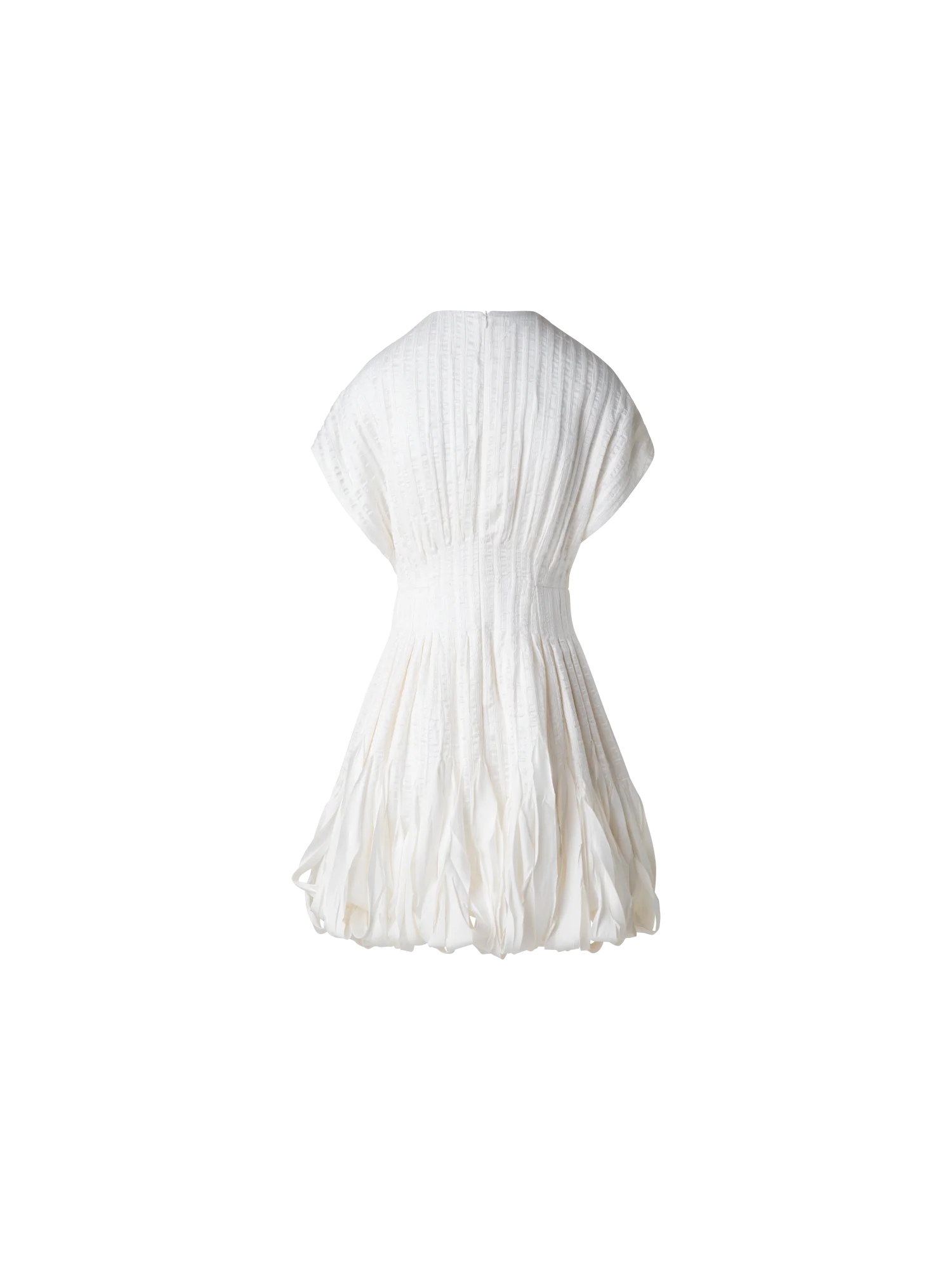 Short Flared Silk Dress with Ribbon Loops Skirt - Image 4