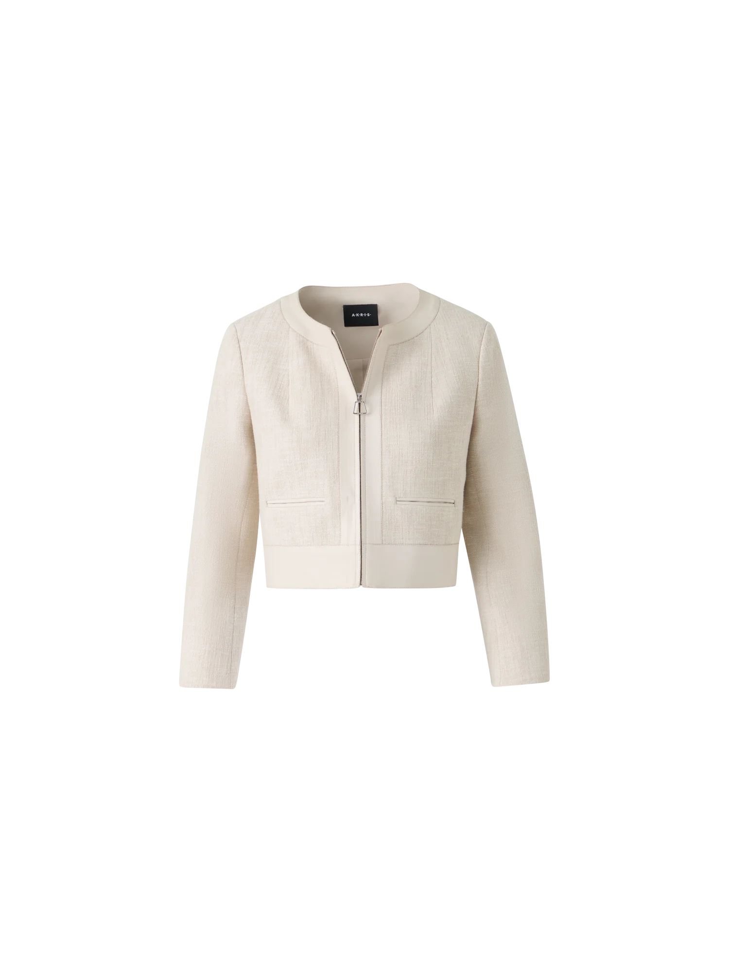 Short Jacket in Cotton Denim with Leather Trim