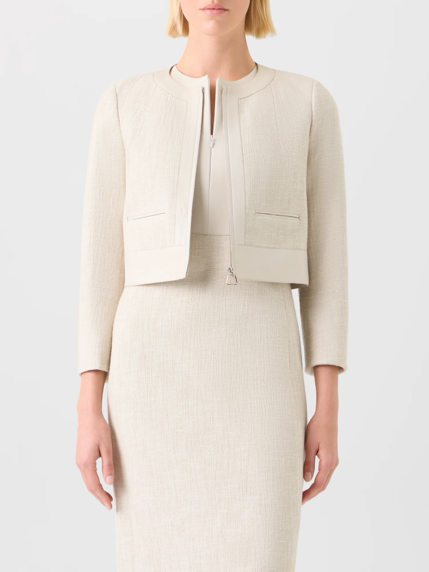 Short Jacket in Cotton Denim with Leather Trim - Image 2