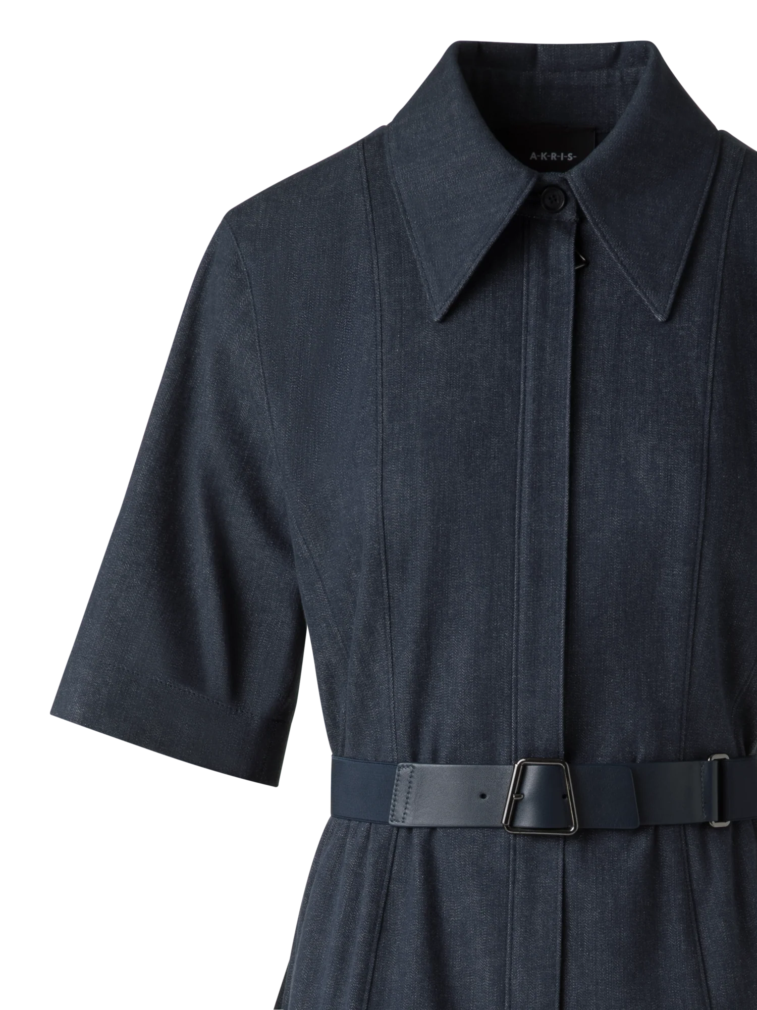 Short Sleeve Shirt Dress in Cotton Denim - Image 3