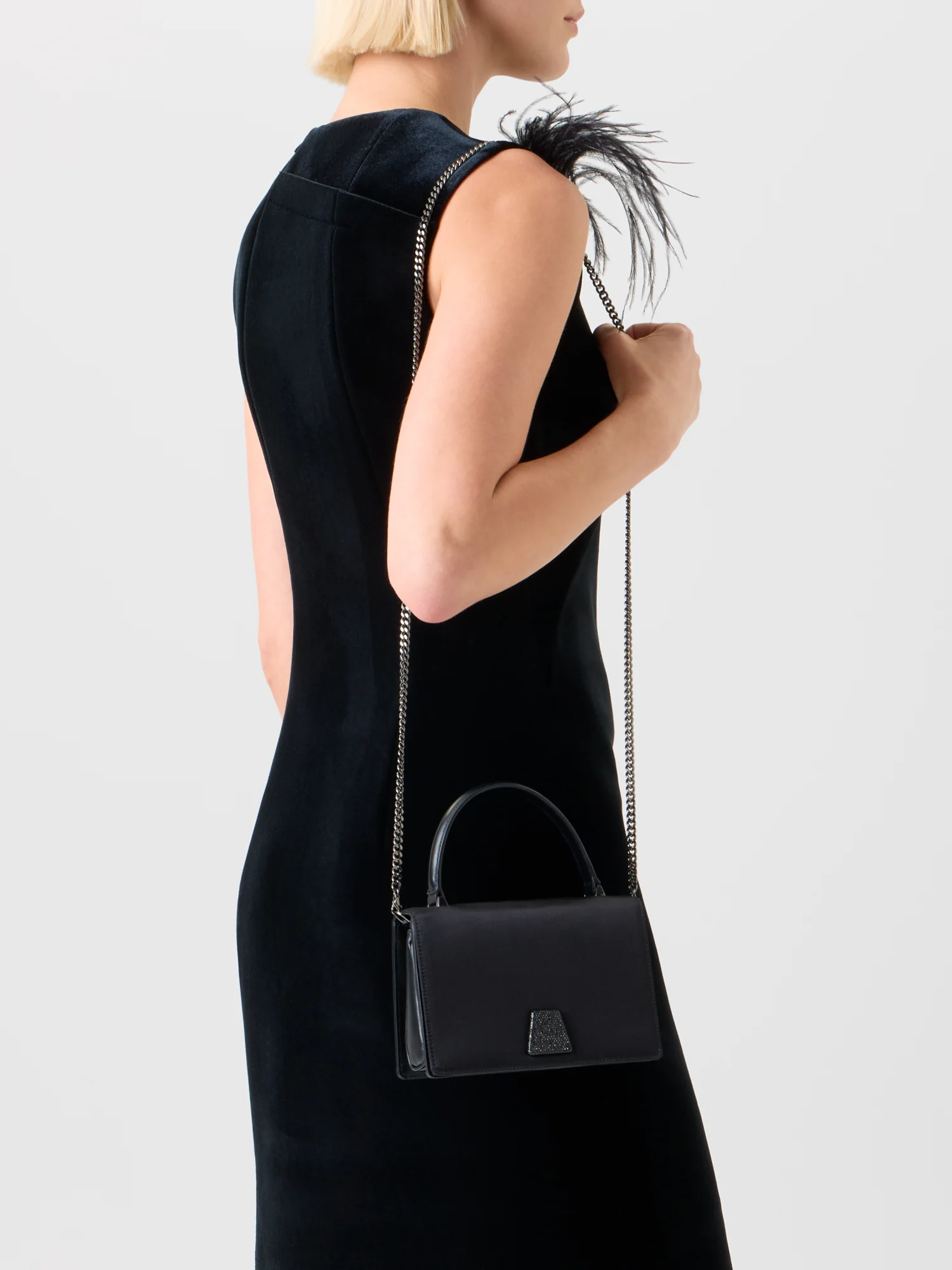 Short Velvet Neoprene Dress with Feather Trim - Image 6