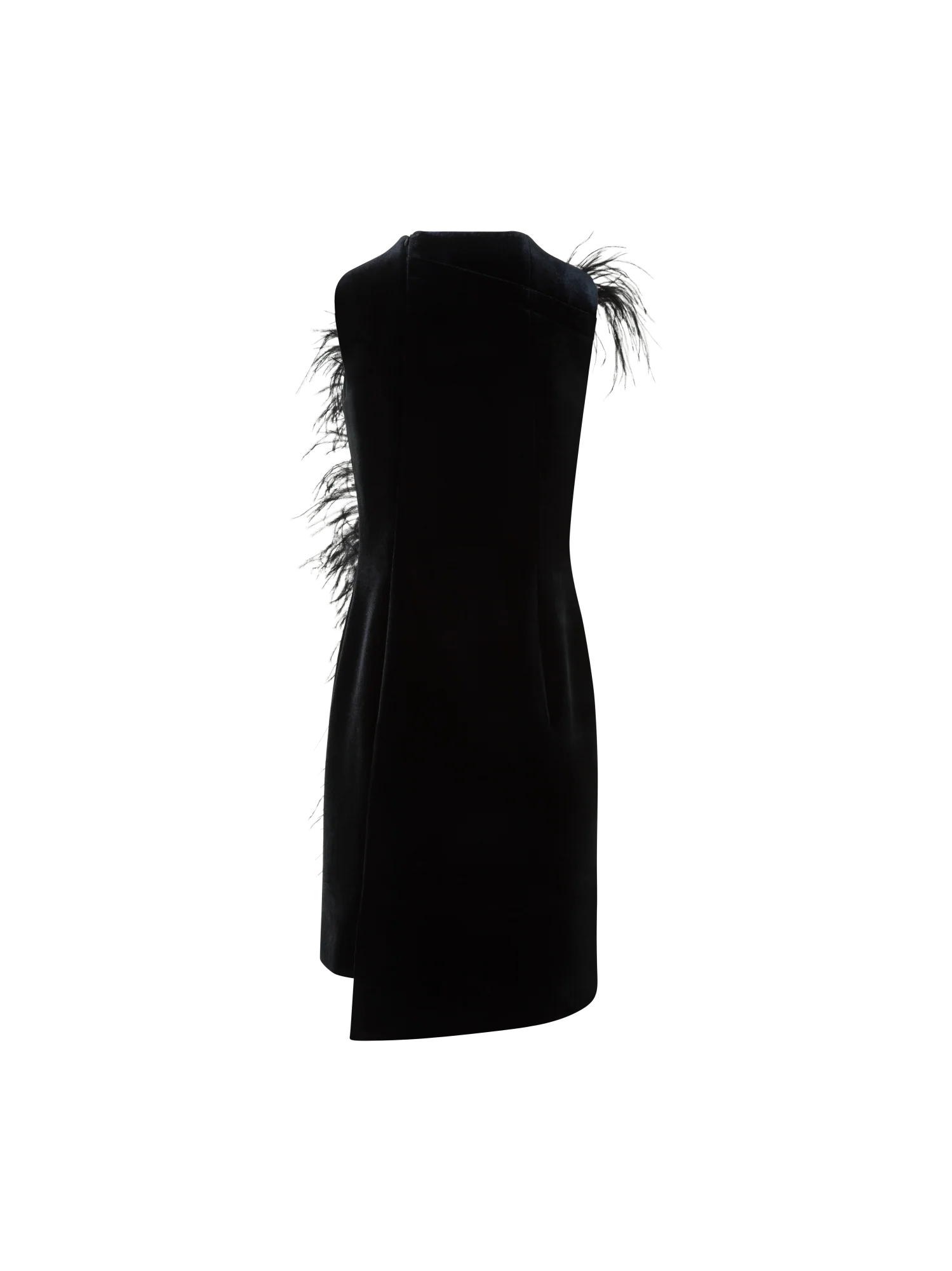 Short Velvet Neoprene Dress with Feather Trim - Image 7