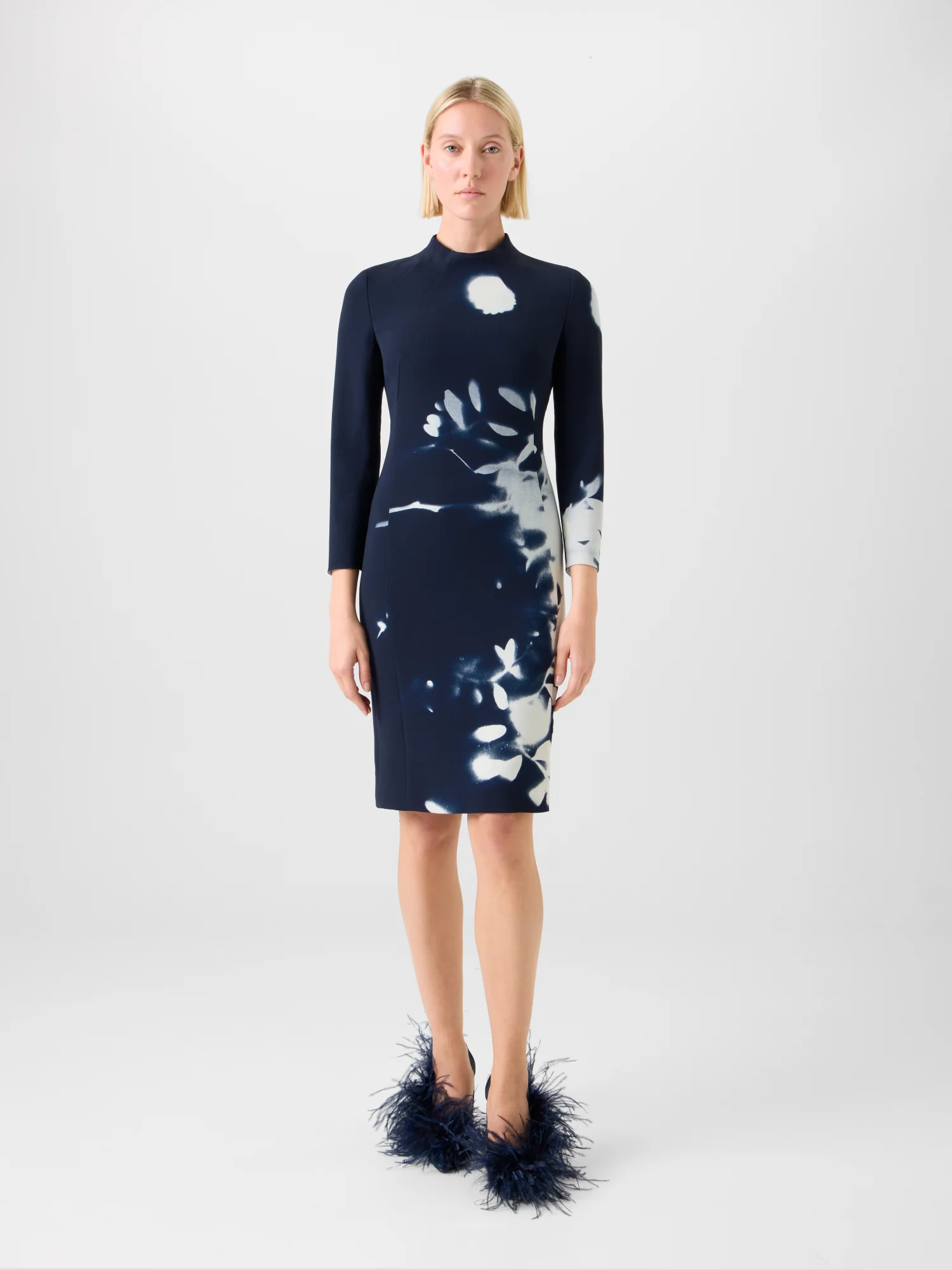 Short Wool Mock Neck Dress in Wildflower Print - Image 2