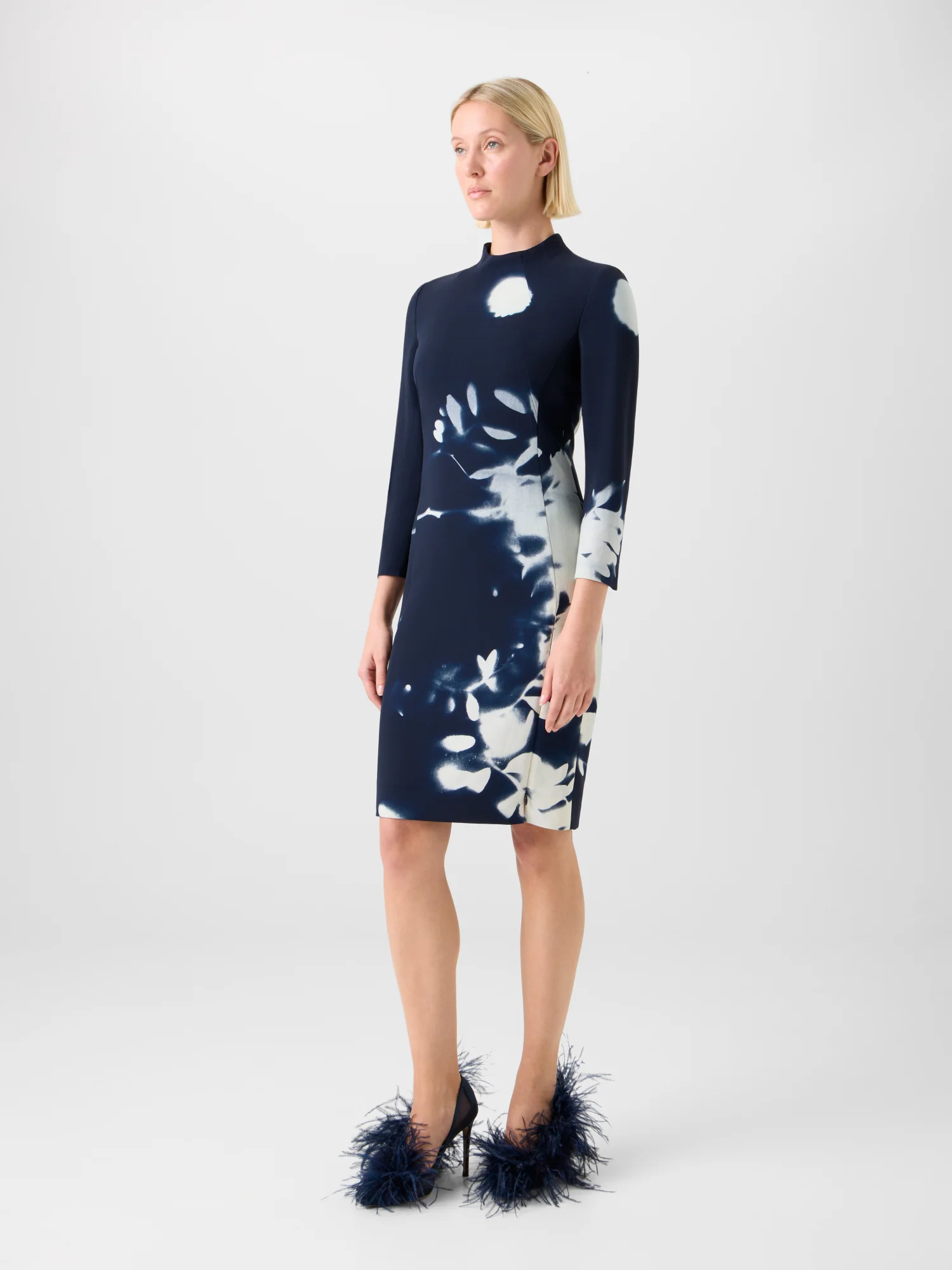 Short Wool Mock Neck Dress in Wildflower Print - Image 4